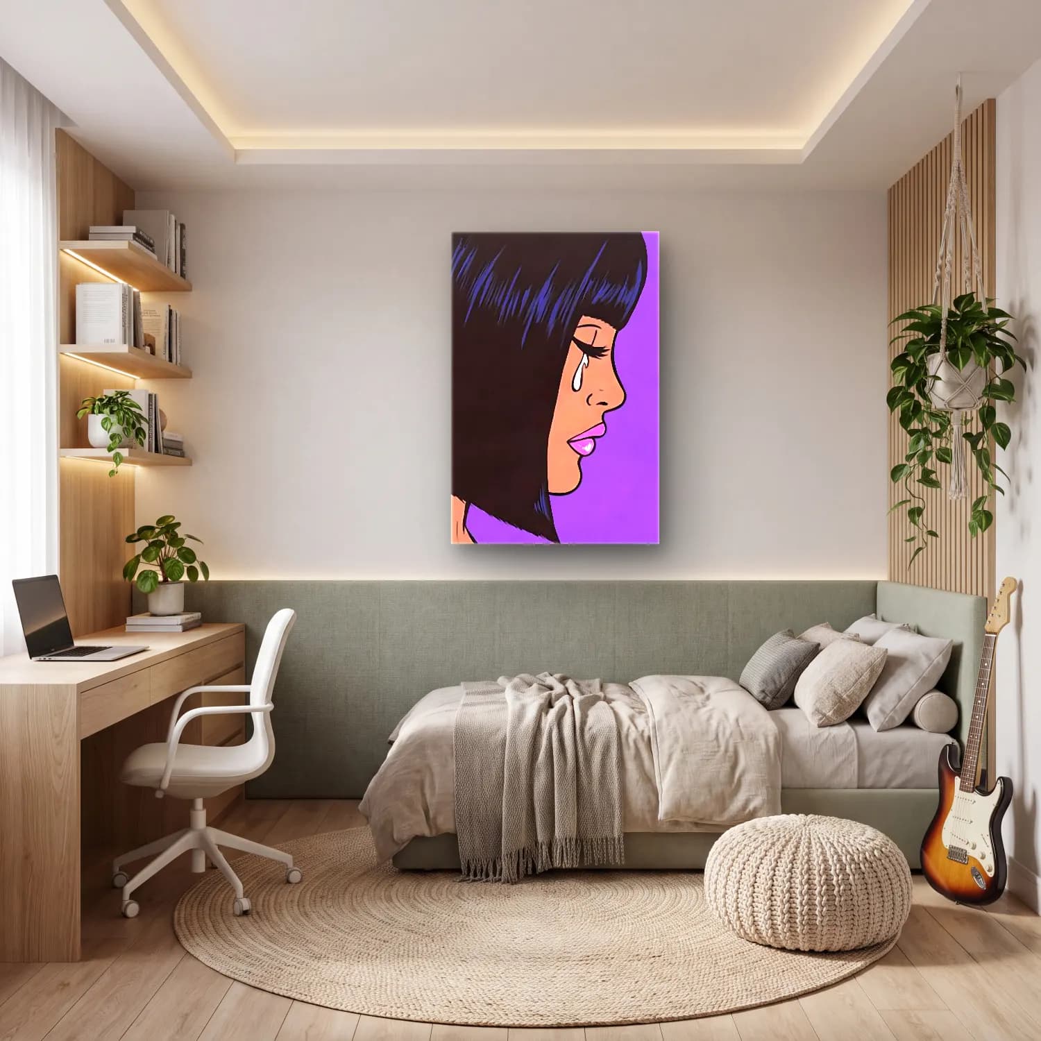 Pop Art Kadın Portresi No. 35 cam tablo — genç odasında