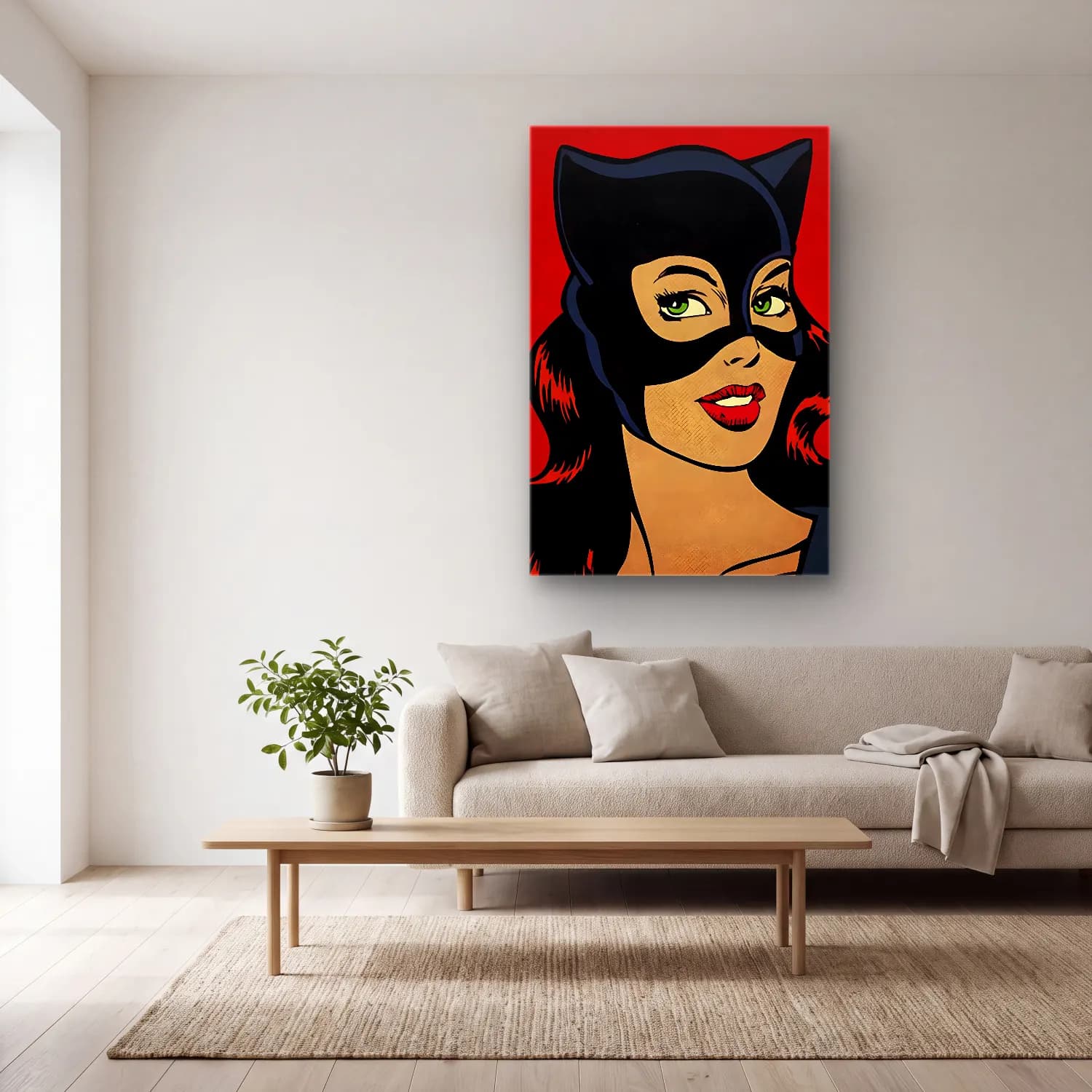 Pop Art Kadın Portresi No. 41 cam tablo — açık renk salonda