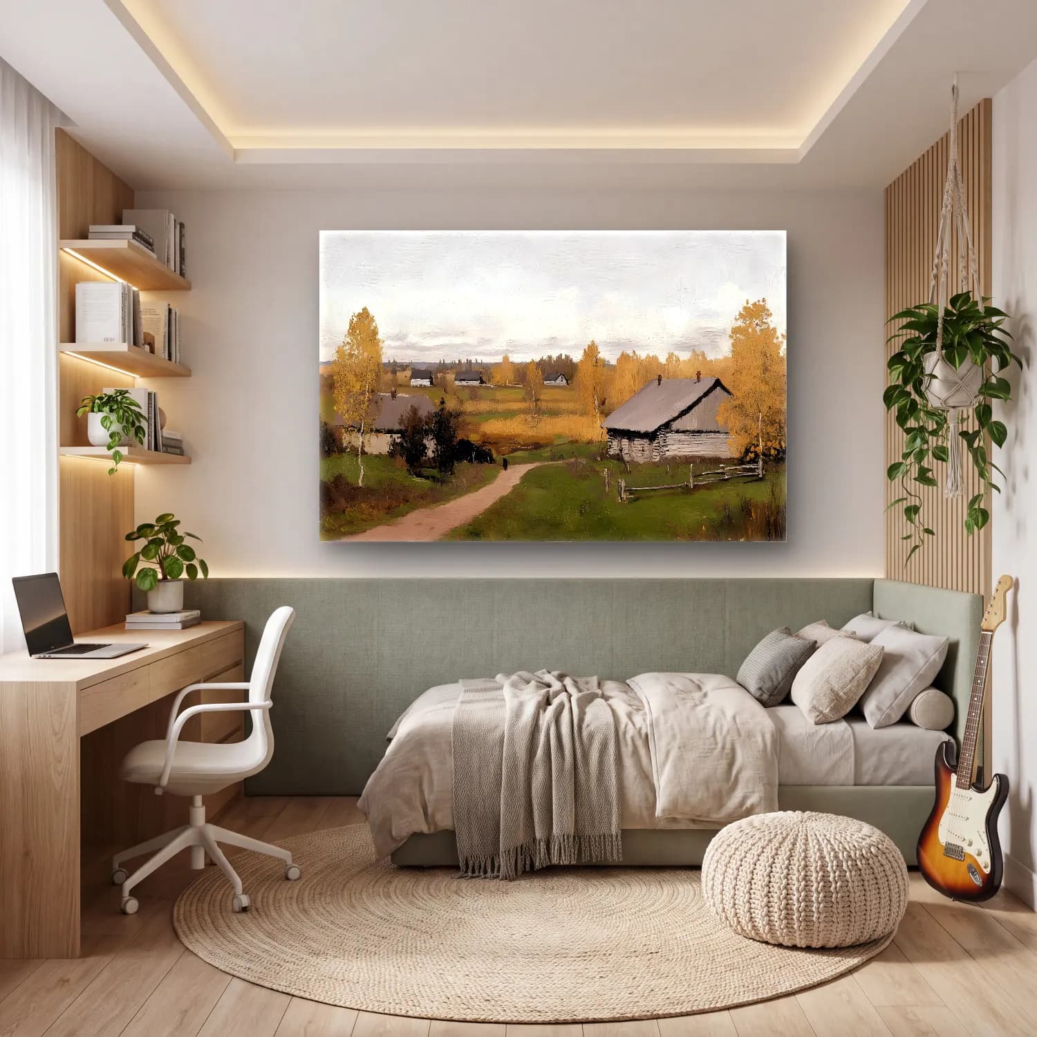 Yağlı Boya Kır Evi No. 46 cam tablo — genç odasında