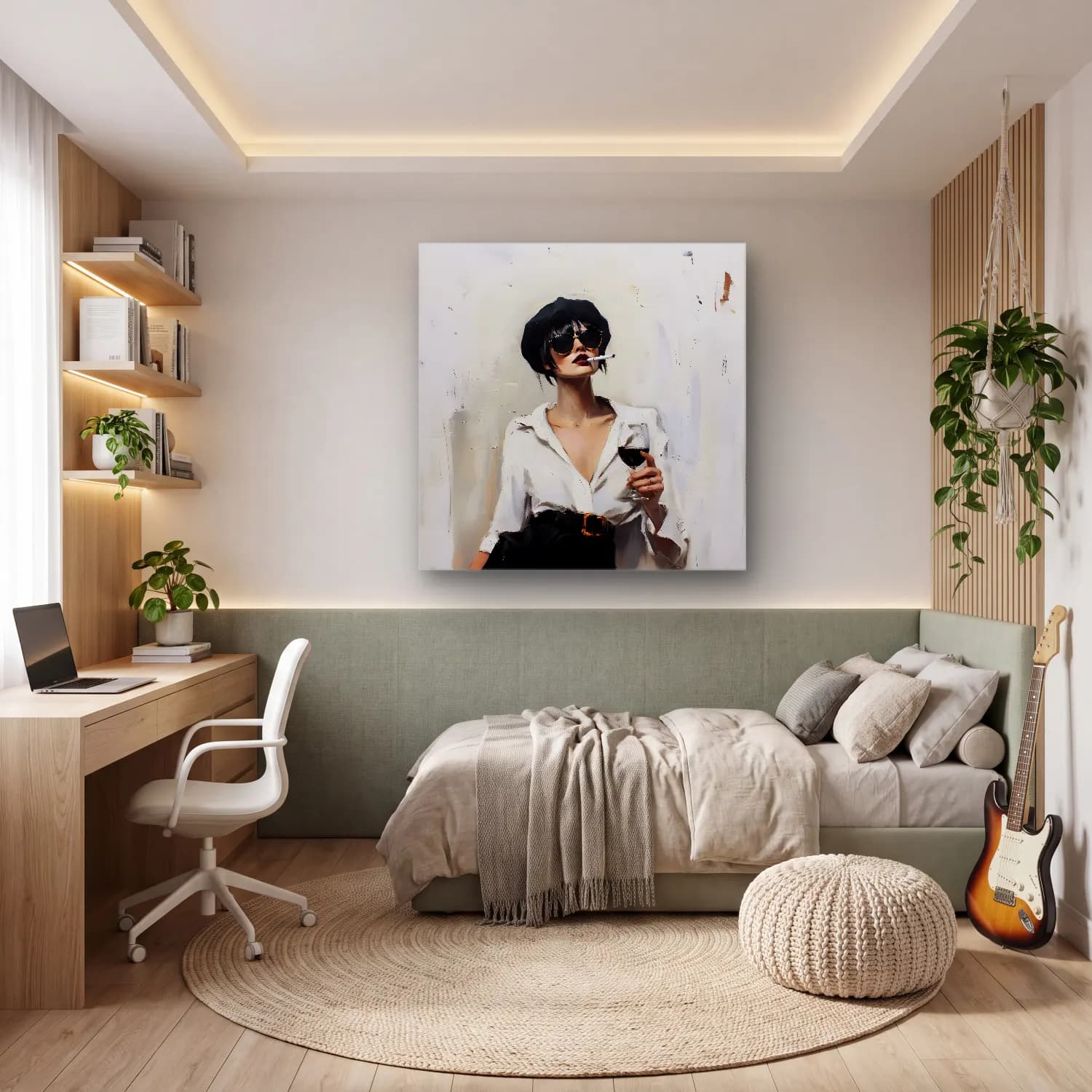 Yağlı Boya Moda İllüstrasyonu – Siyah Beyaz Tonlar cam tablo — genç odasında