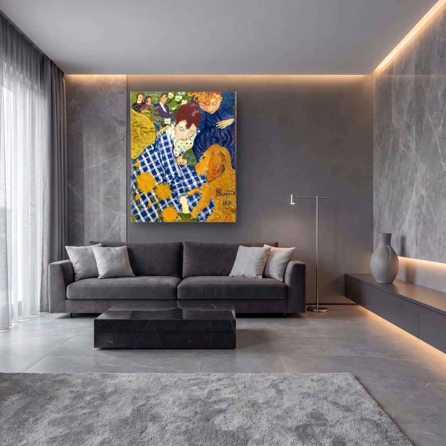 Empresyonist Anne ve Çocuk No. 16 cam tablo — lüks salon duvarında