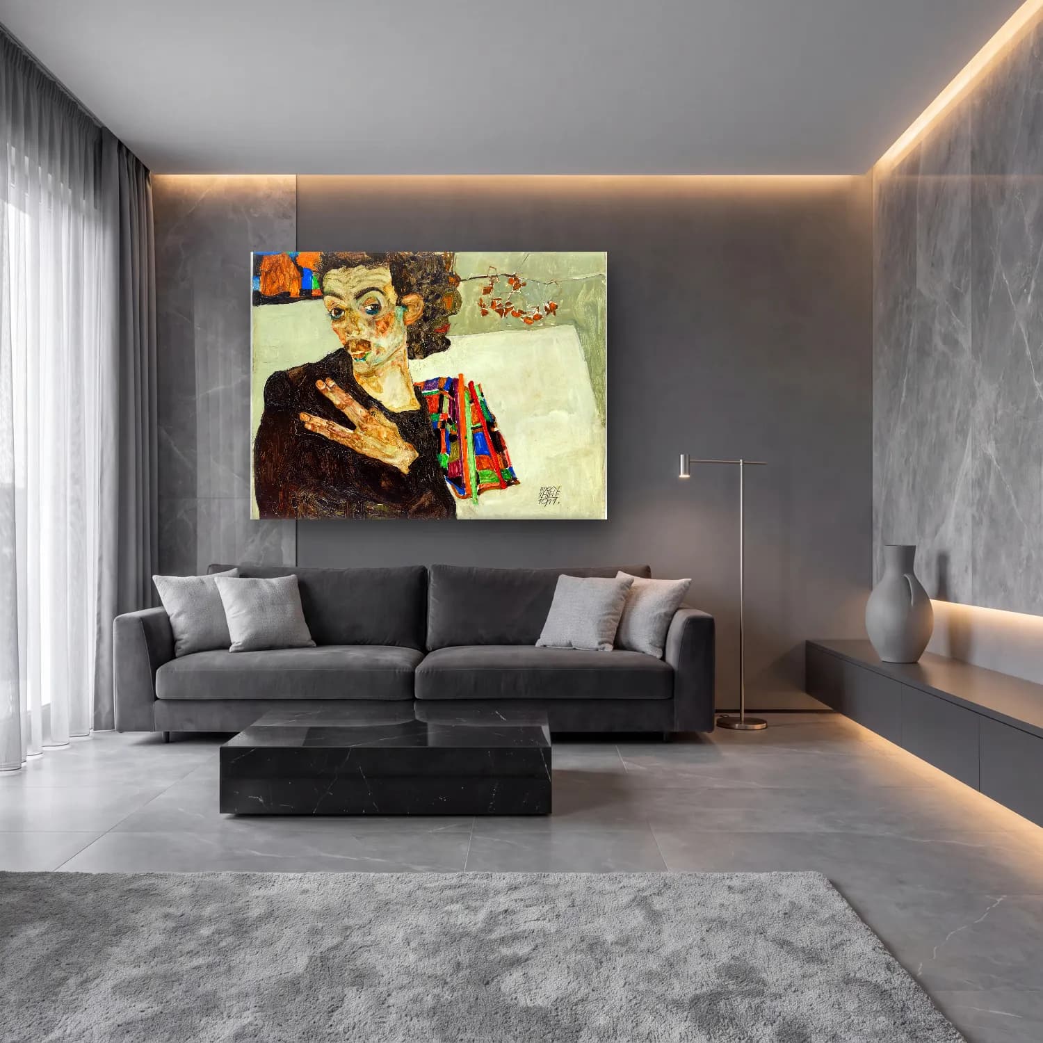 Yağlı Boya Erkek Portresi No. 28 cam tablo — lüks salon duvarında