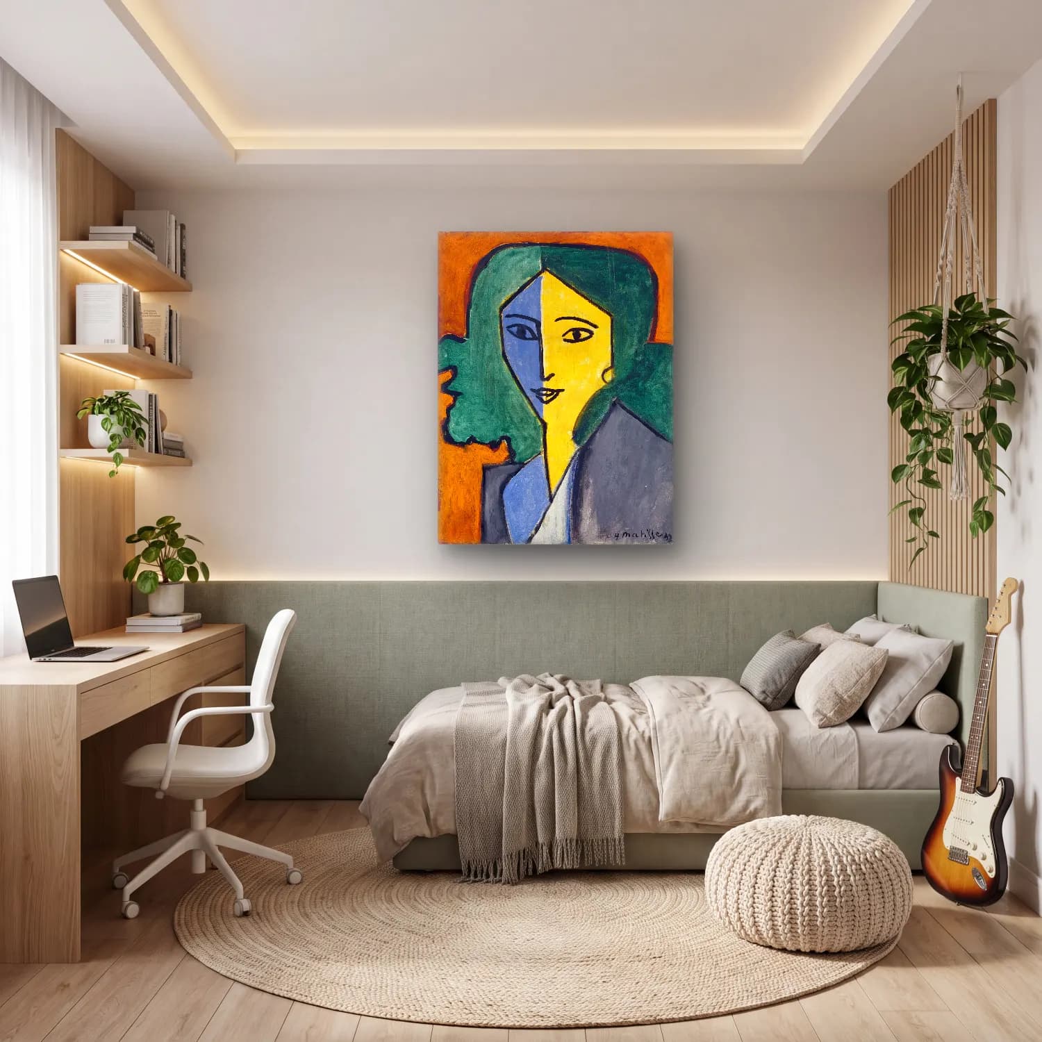 Modern Soyut Kadın Portresi No. 12 cam tablo — genç odasında