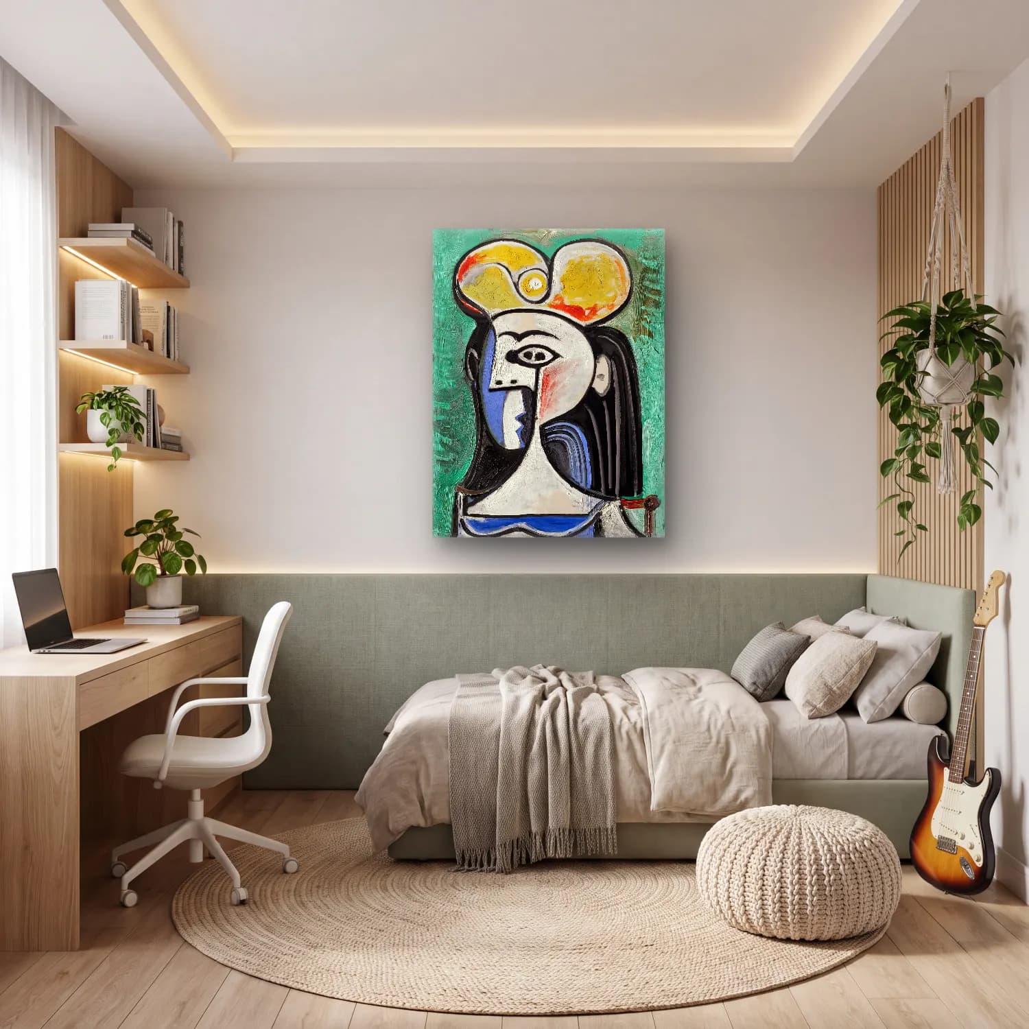 Modern Soyut Şapkalı Kadın No. 5 cam tablo — genç odasında
