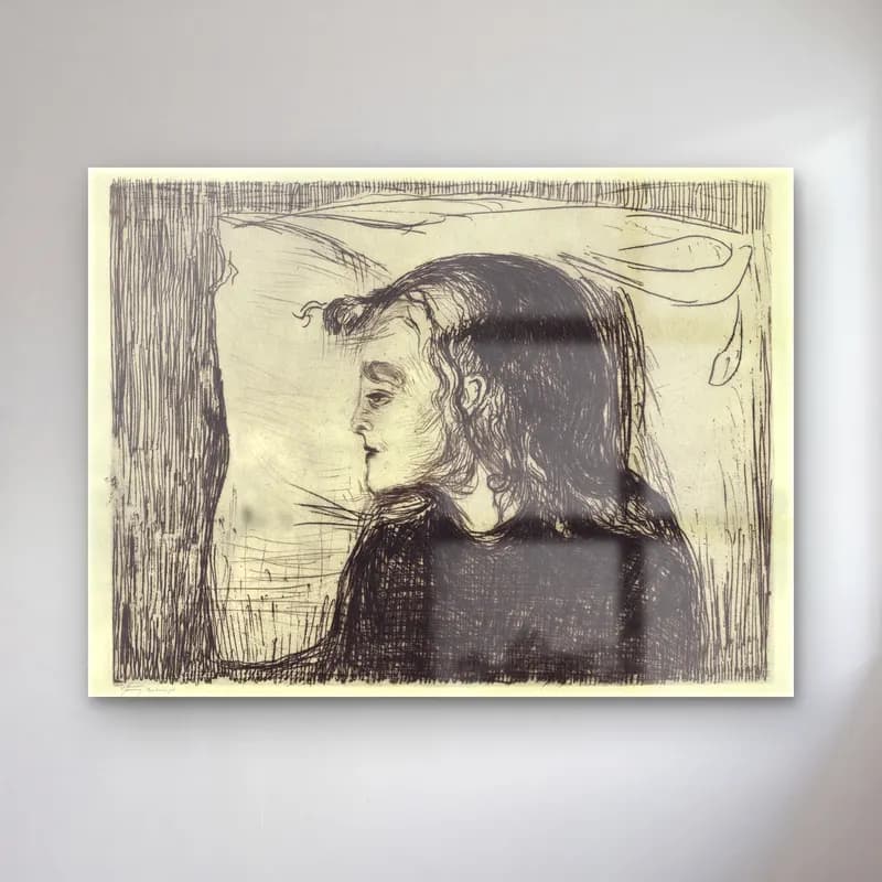 Edvard Munch – The Sick Girl cam tablo — Edvard Munch – The Sick Girl — siyah beyaz kadın portresi