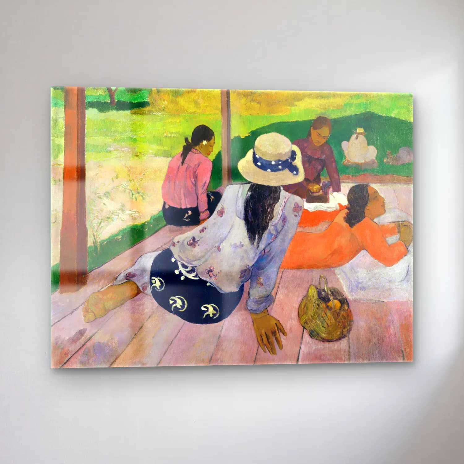 Paul Gauguin – The Siesta (ca. 1892–94) cam tablo — sol açıdan görünüm