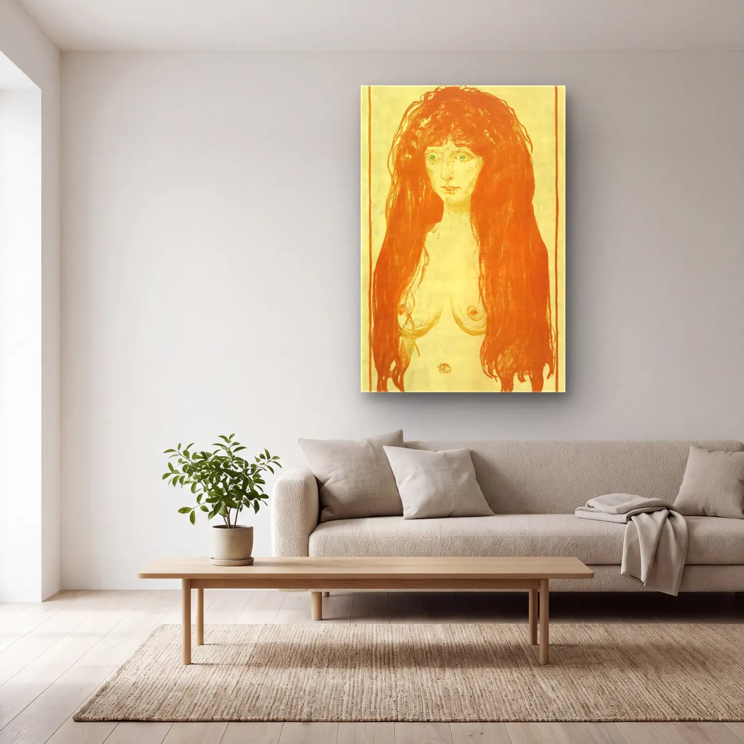 Edvard Munch – The Sin, Woman with Red Hair and Green Eyes cam tablo — açık renk salonda