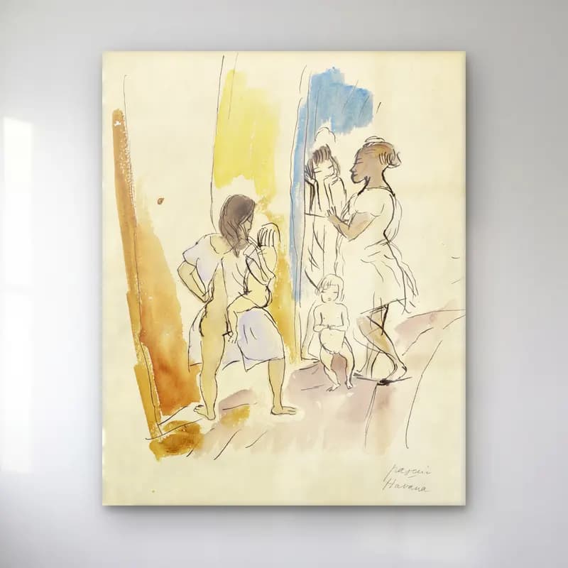 Jules Pascin – Three Women and Two Children, Havana cam tablo — Jules Pascin – Three Women and Two Children, Havana — vintage sahilde i̇nsanlar