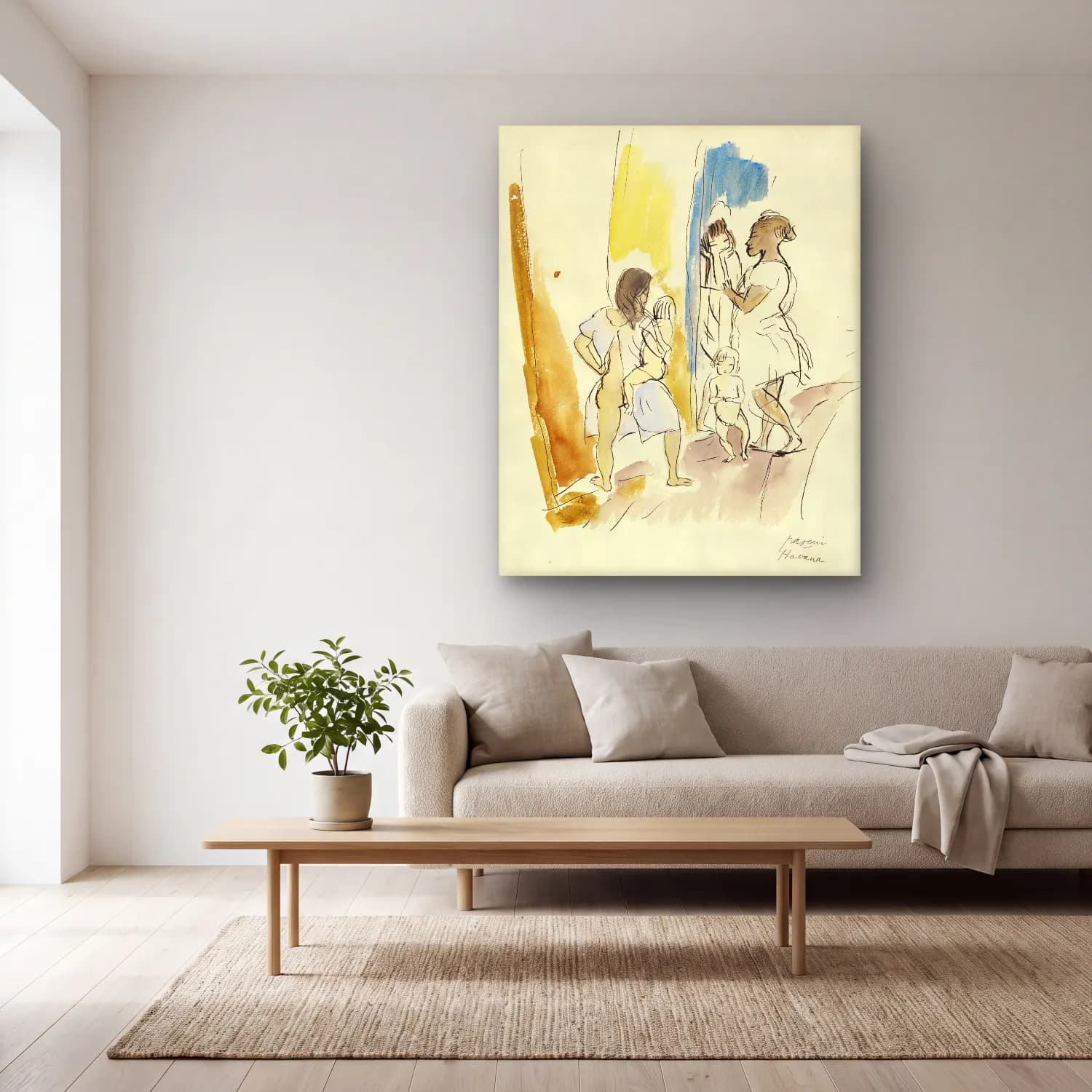 Jules Pascin – Three Women and Two Children, Havana cam tablo — açık renk salonda
