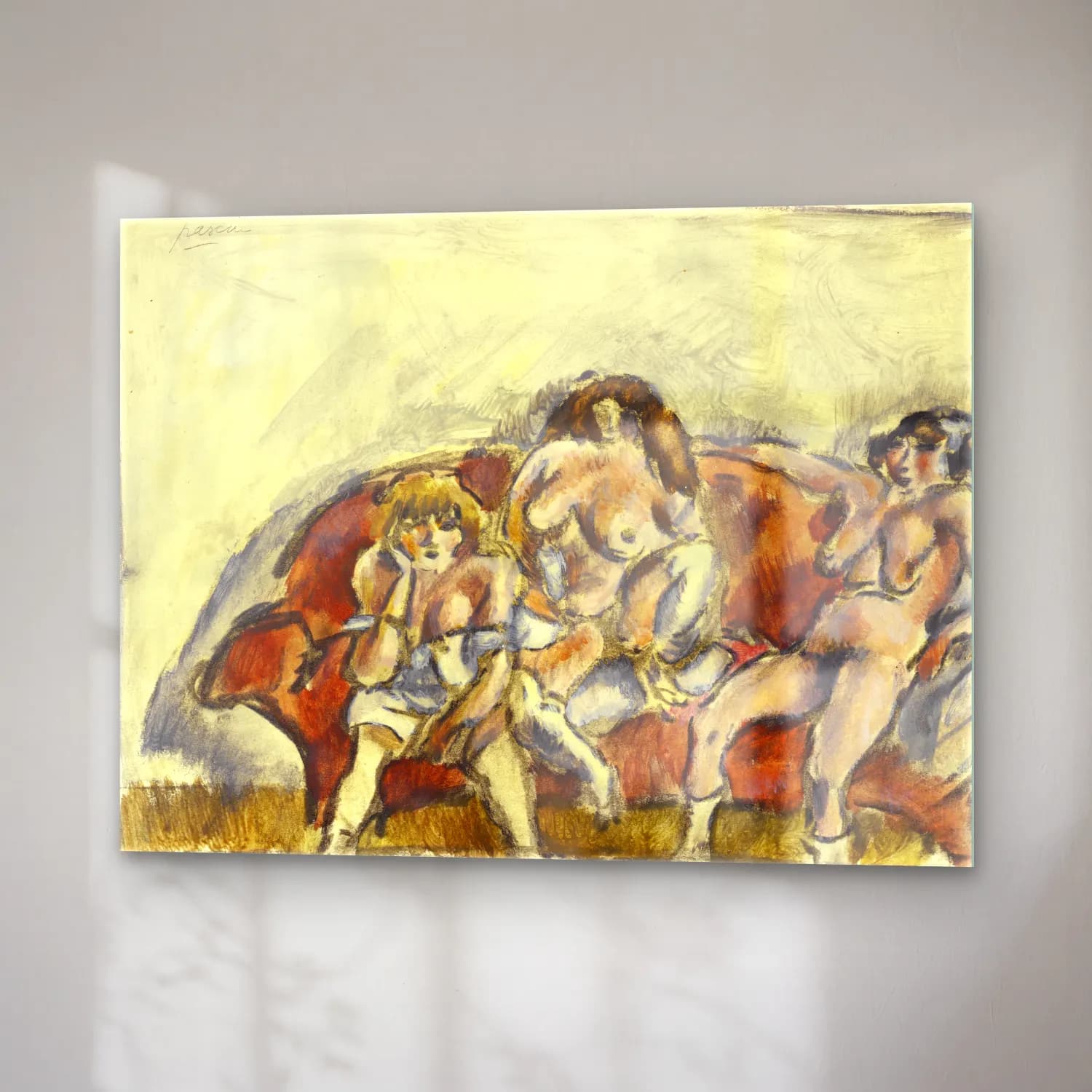 Jules Pascin – Three Women on a Red Sofa cam tablo — sağ açıdan görünüm