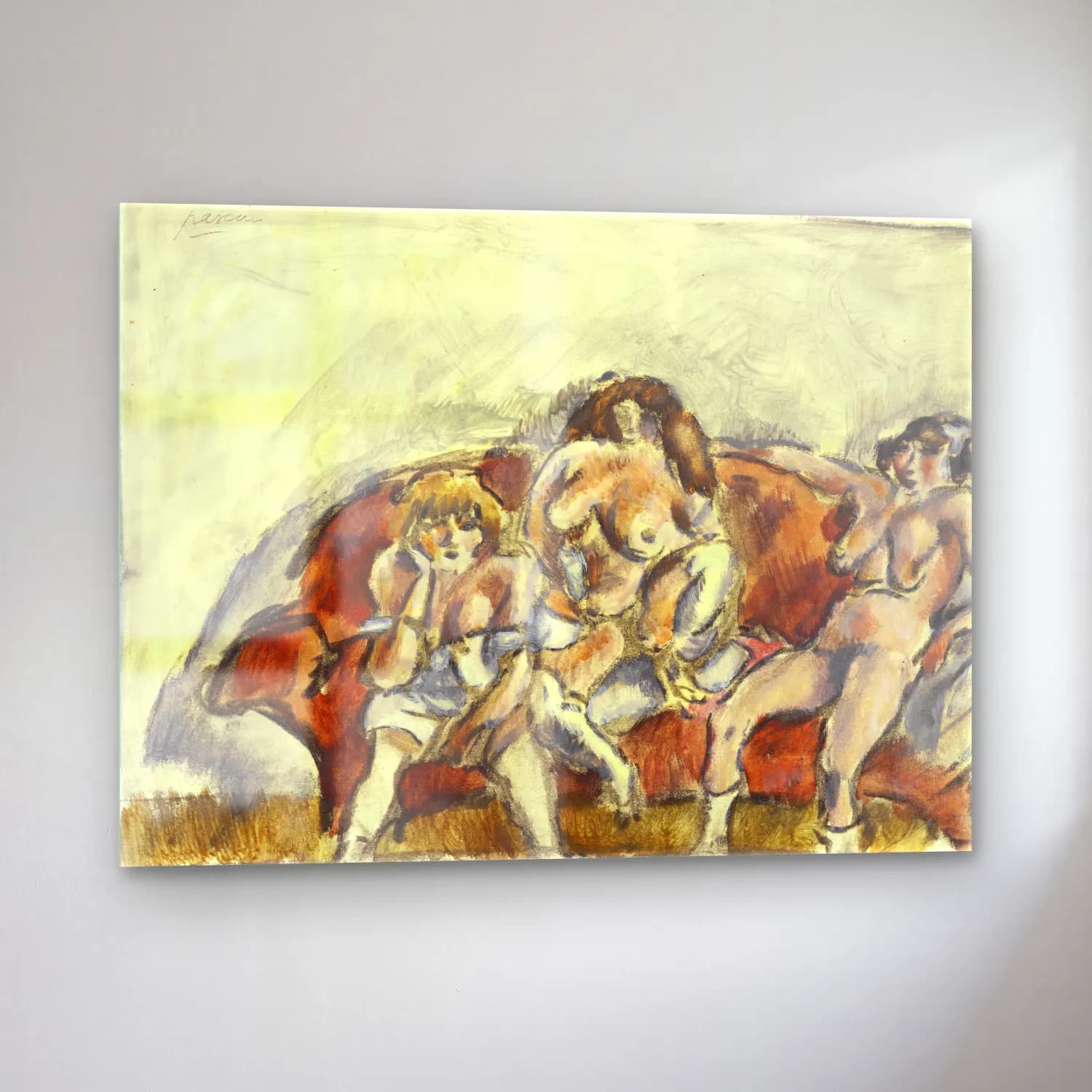 Jules Pascin – Three Women on a Red Sofa cam tablo — sol açıdan görünüm