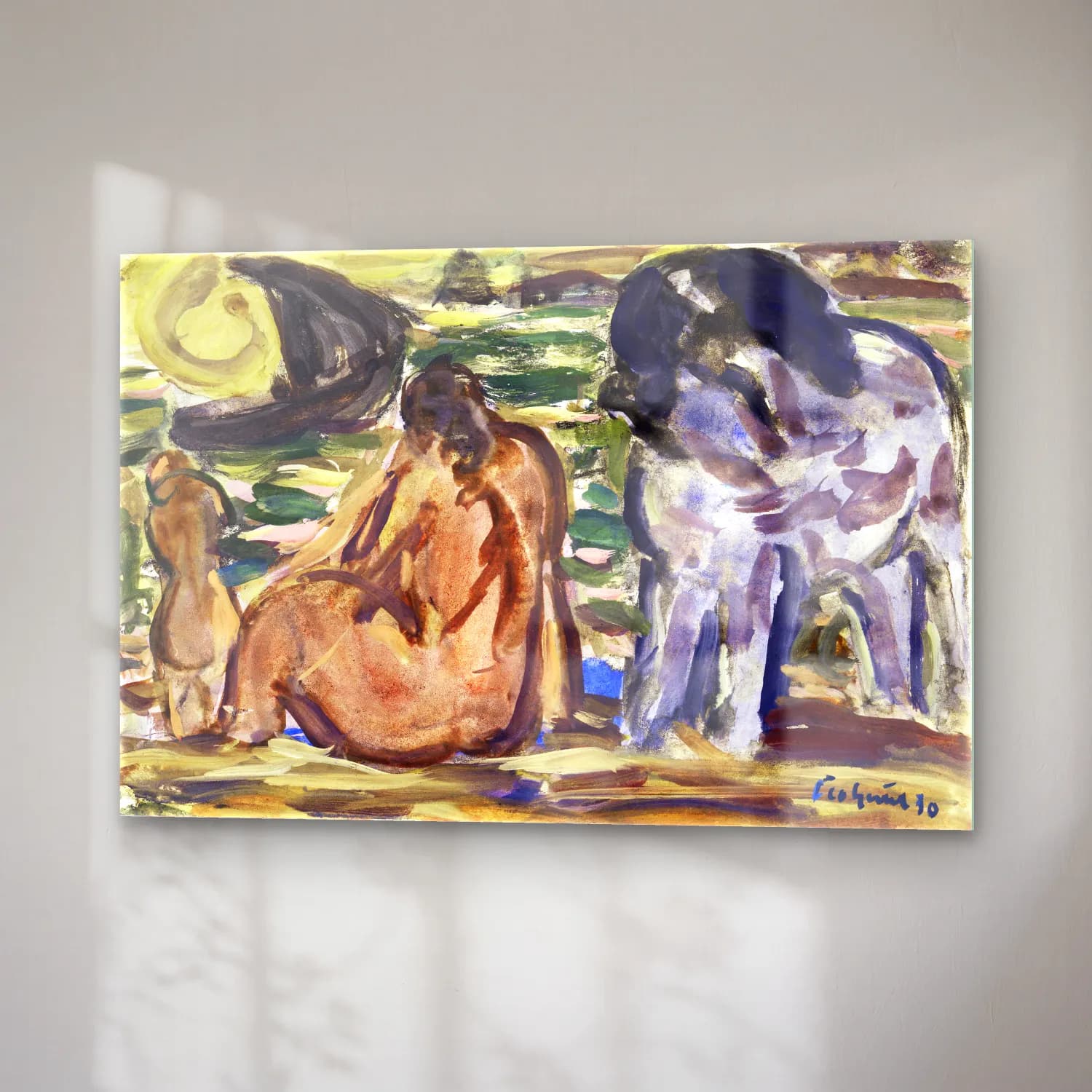 Leo Gestel – Twee naakte figuren en een paard aan de zee cam tablo — sağ açıdan görünüm