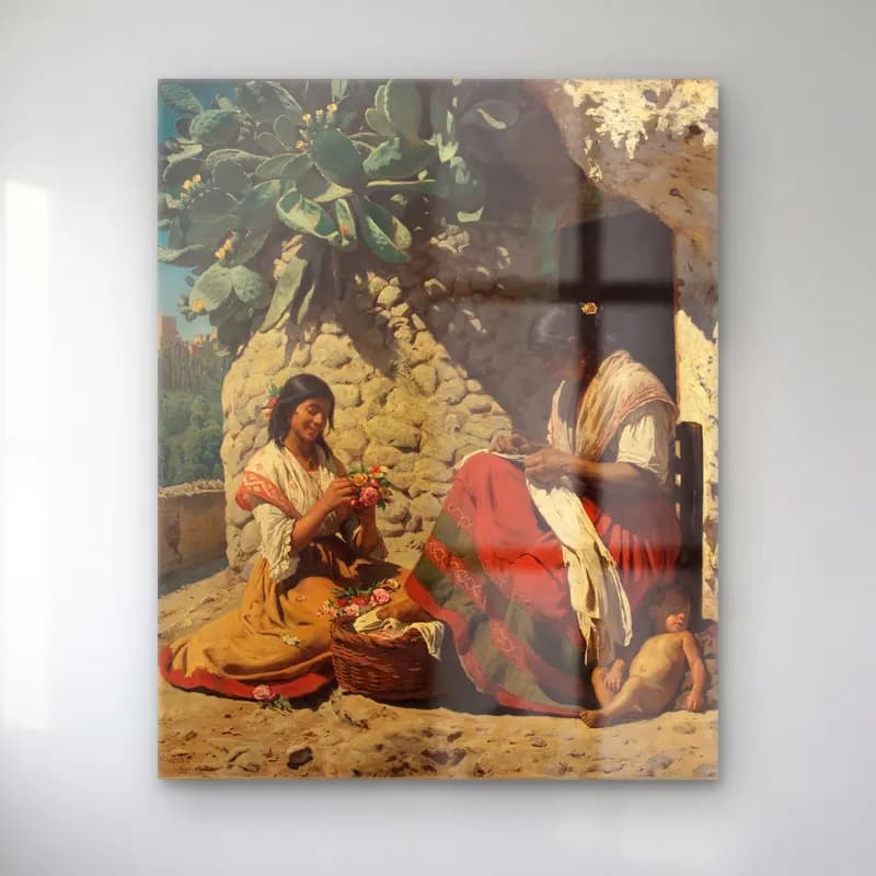 P.S. Krøyer – Two Gipsy Women Outside their Cottage cam tablo — P.S. Krøyer – Two Gipsy Women Outside their Cottage — yağlı boya anne ve çocuk