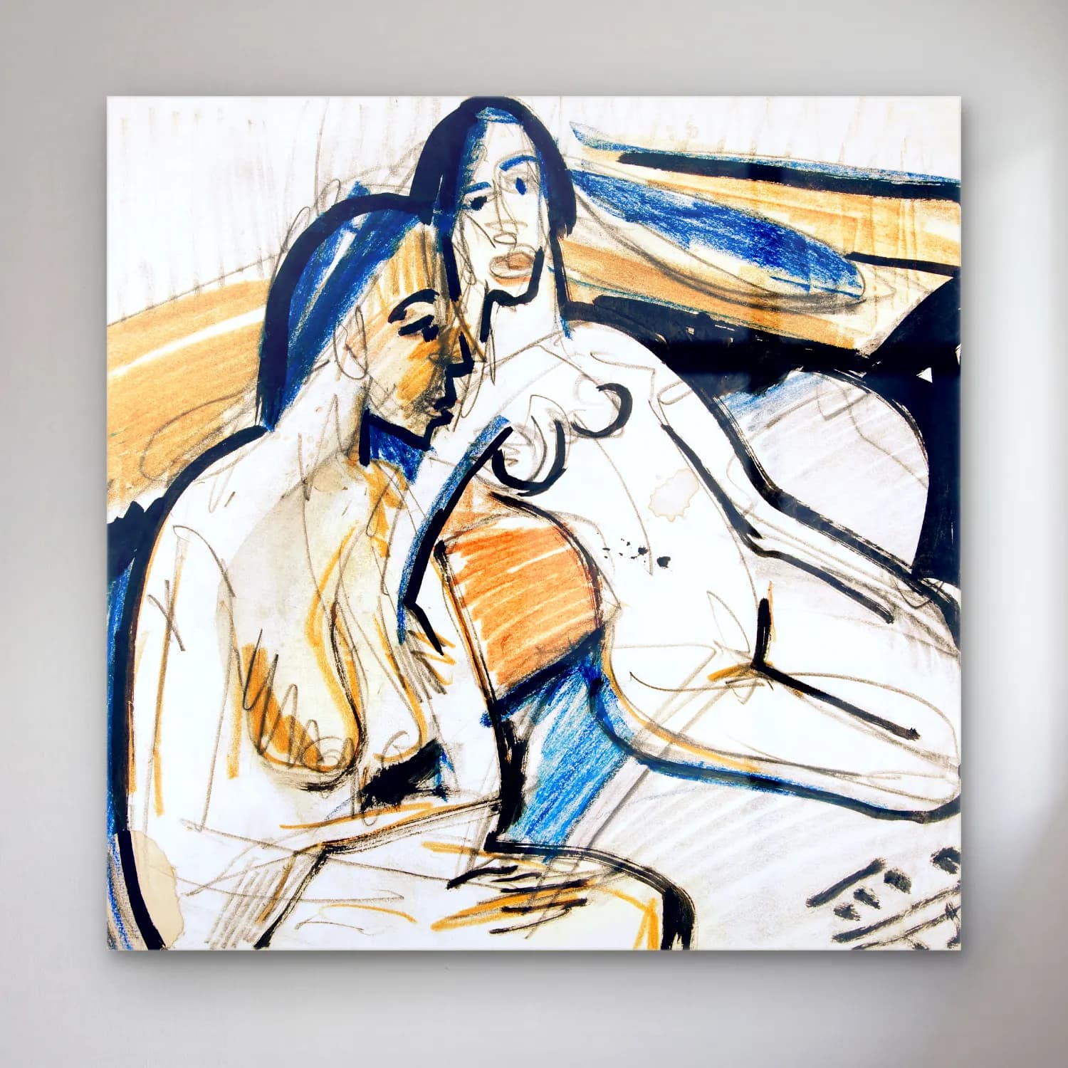 Ludwig Kirchner – Two Seated Women in Studio Ernst cam tablo — Ludwig Kirchner – Two Seated Women in Studio Ernst — suluboya aşıklar