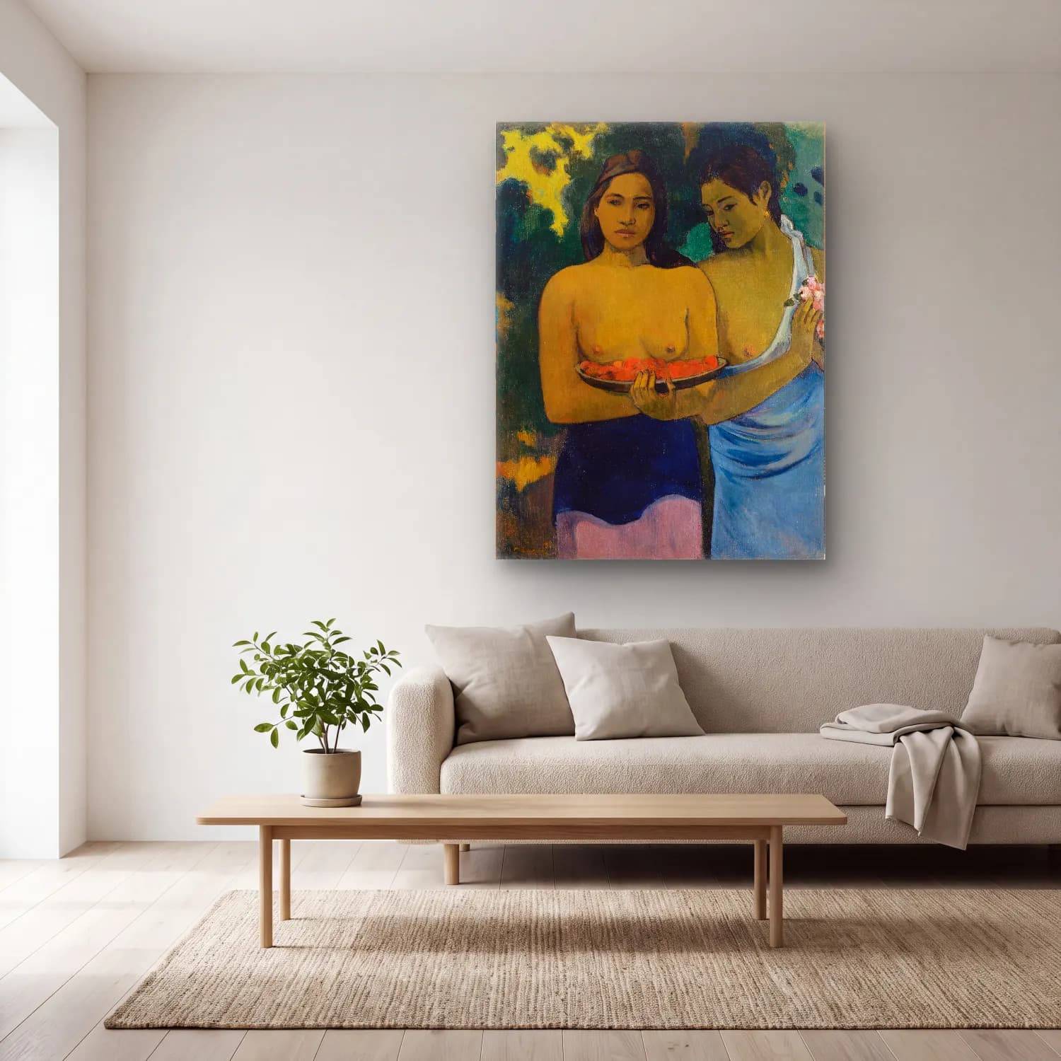 Paul Gauguin – Two Tahitian Women cam tablo — açık renk salonda