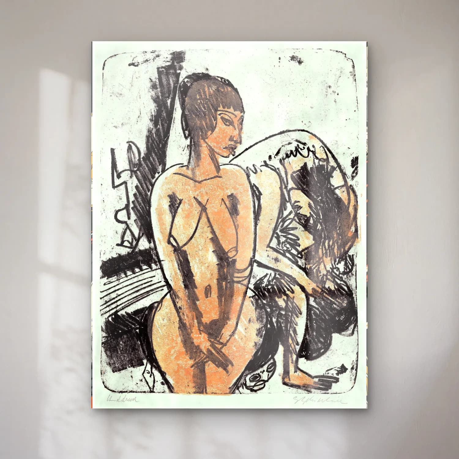 Ludwig Kirchner – Two Women Ernst cam tablo — Ludwig Kirchner – Two Women Ernst — siyah beyaz figür çalışması