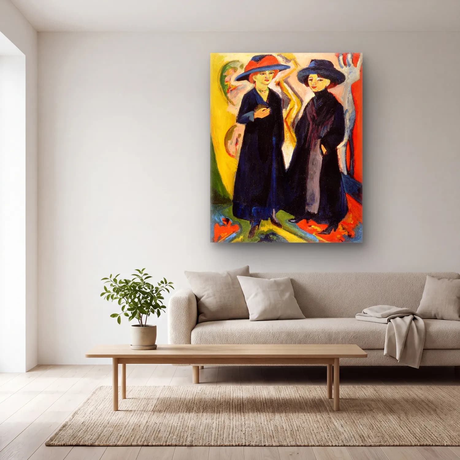 Ludwig Kirchner – Two Women Ernst – Mavi Tonlar cam tablo — açık renk salonda