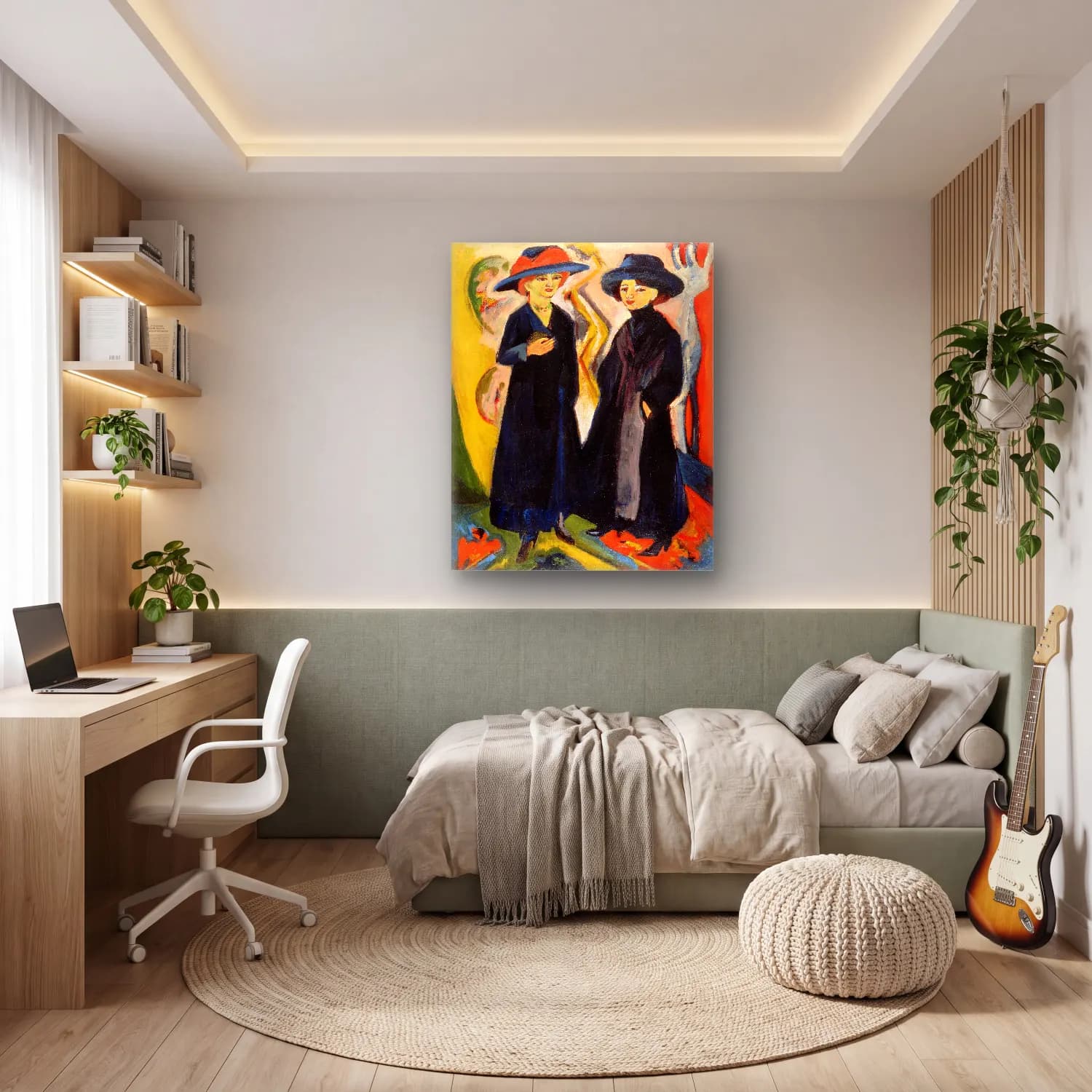 Ludwig Kirchner – Two Women Ernst – Mavi Tonlar cam tablo — genç odasında