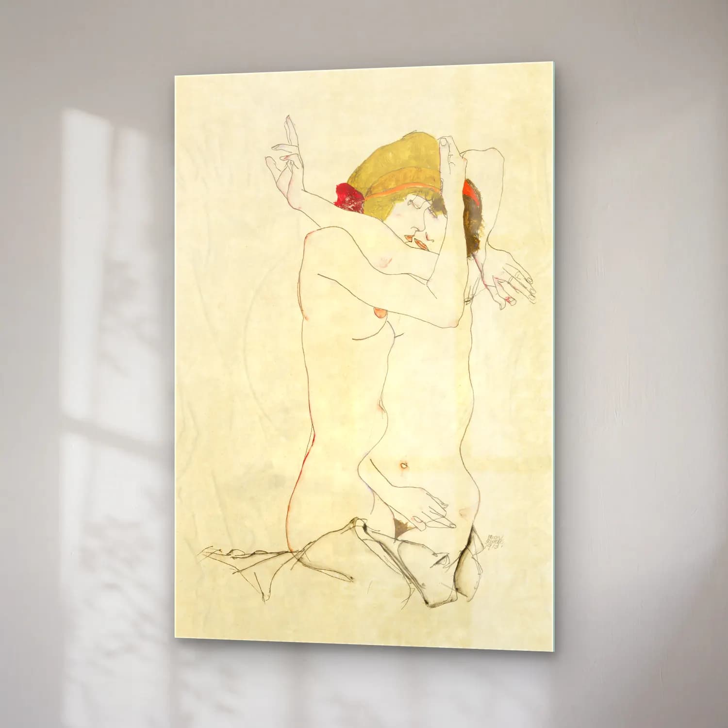 Egon Schiele – Two Women Embracing cam tablo — sağ açıdan görünüm