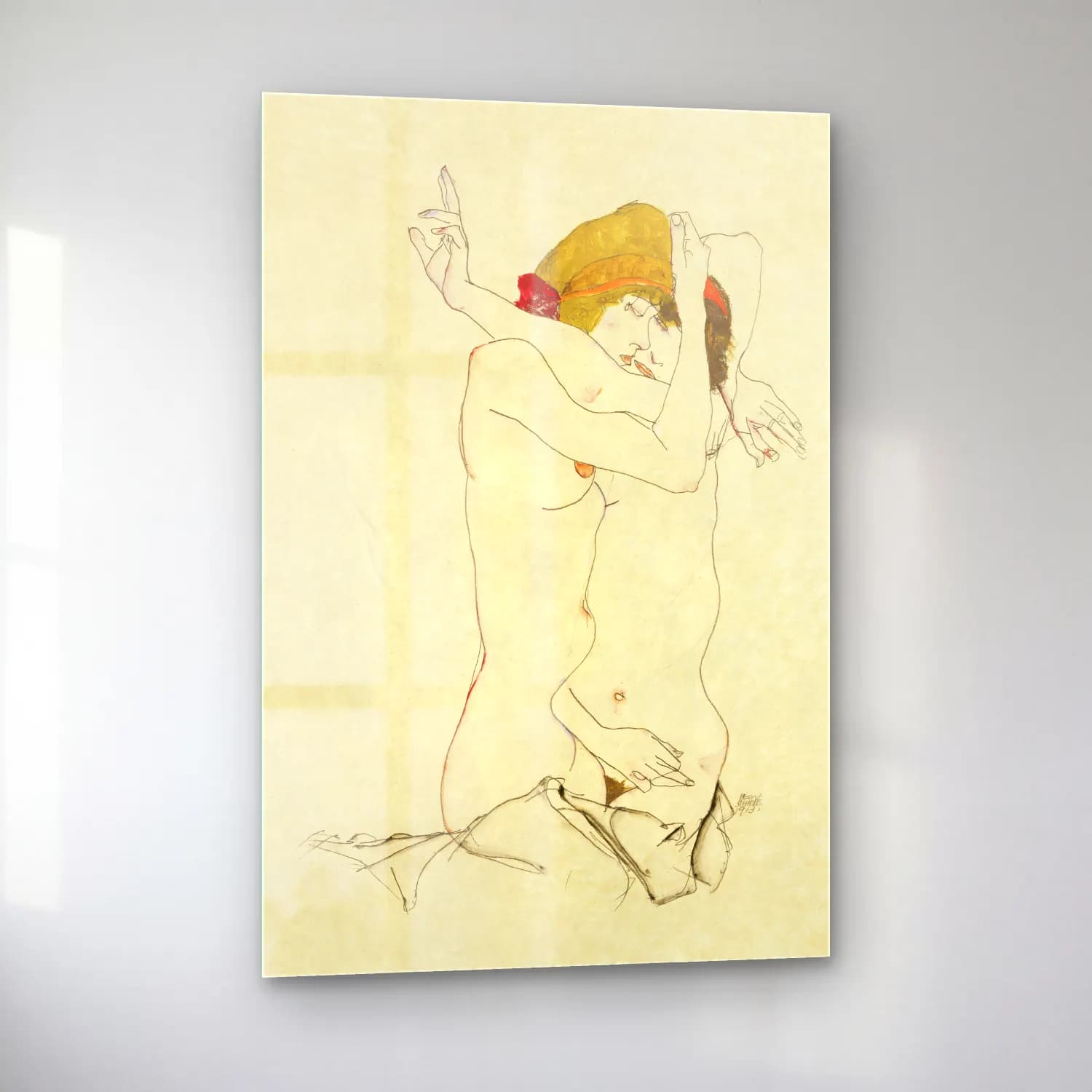 Egon Schiele – Two Women Embracing cam tablo — sol açıdan görünüm
