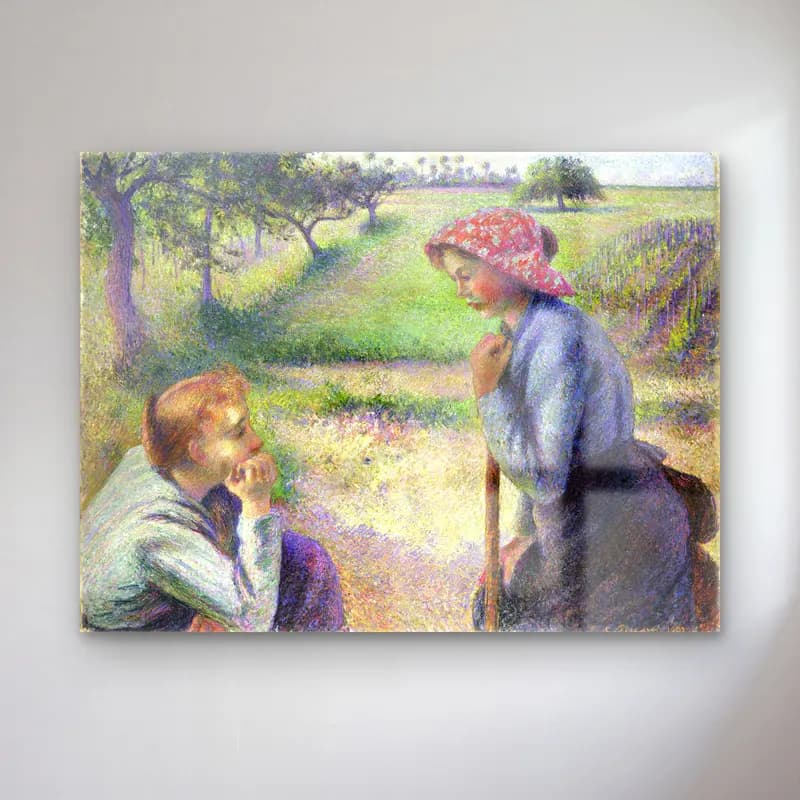 Camille Pissarro – Two Young Peasant Women cam tablo — Camille Pissarro – Two Young Peasant Women — empresyonist anne ve çocuk