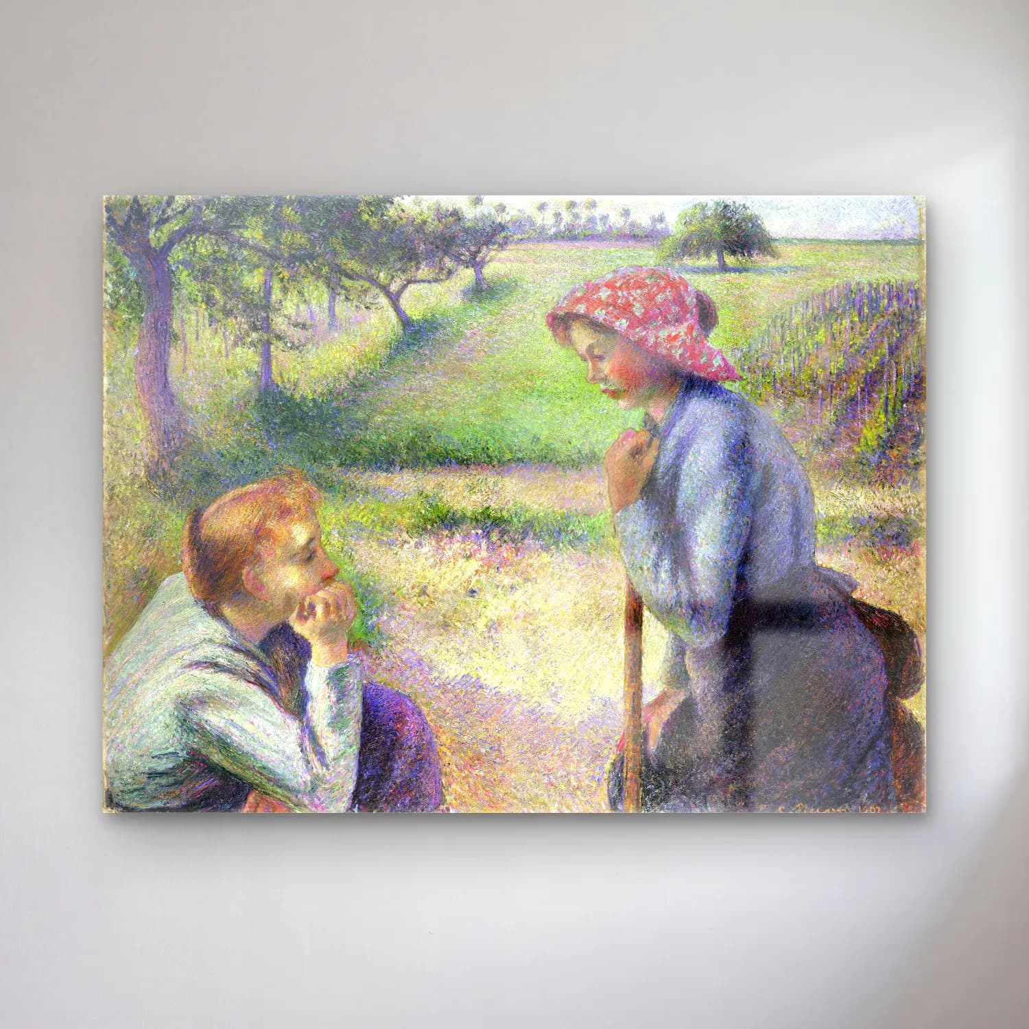 Camille Pissarro – Two Young Peasant Women cam tablo — Camille Pissarro – Two Young Peasant Women — empresyonist anne ve çocuk
