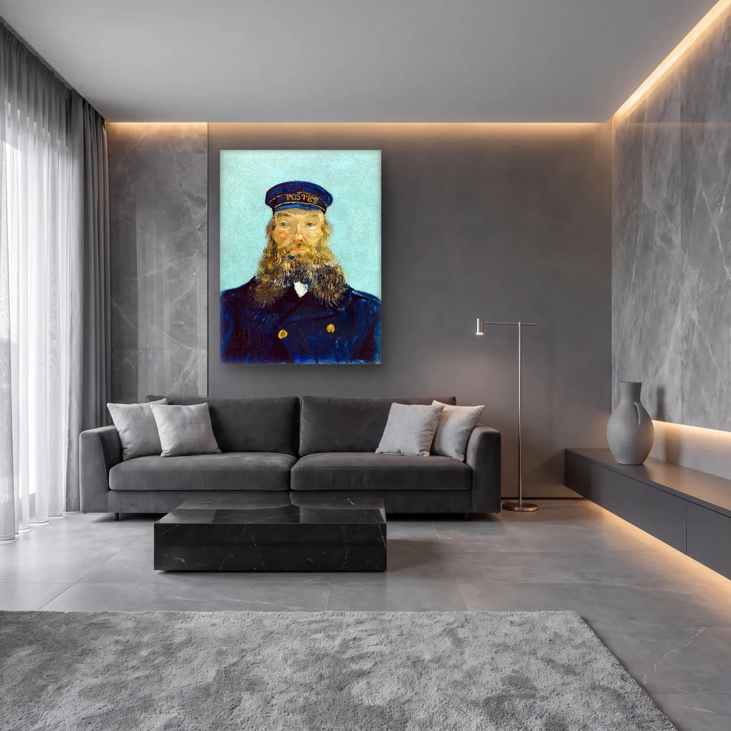 Empresyonist Erkek Portresi No. 22 cam tablo — lüks salon duvarında