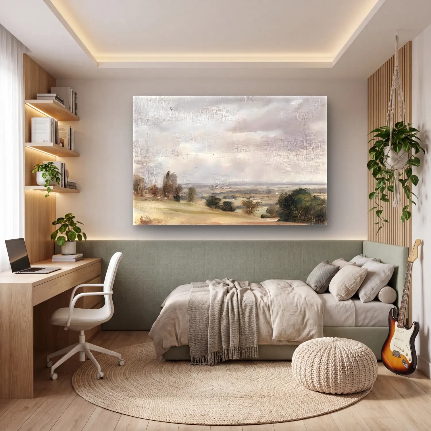 Yağlı Boya Kır Evi No. 52 cam tablo — genç odasında