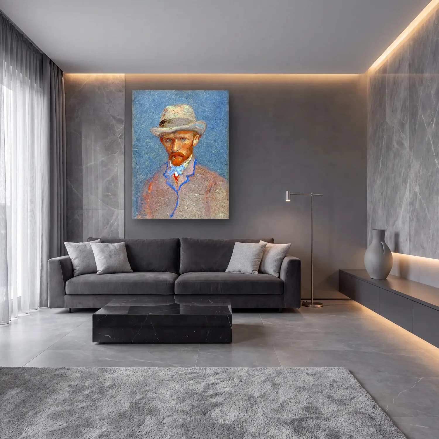 Empresyonist Erkek Portresi No. 26 cam tablo — lüks salon duvarında