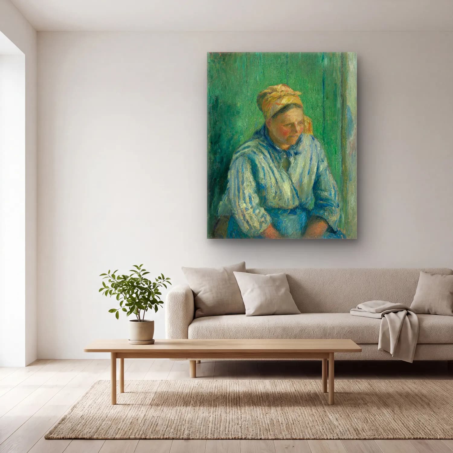 Camille Pissarro – Washerwoman, Study cam tablo — açık renk salonda