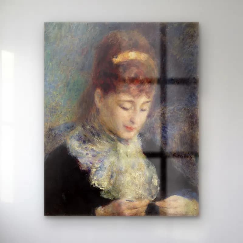 Pierre Auguste Renoir – Woman Crocheting (Femme faisant du crochet) cam tablo — Pierre Auguste Renoir – Woman Crocheting (Femme faisant du crochet) — empresyonist kitap okuyan kadın