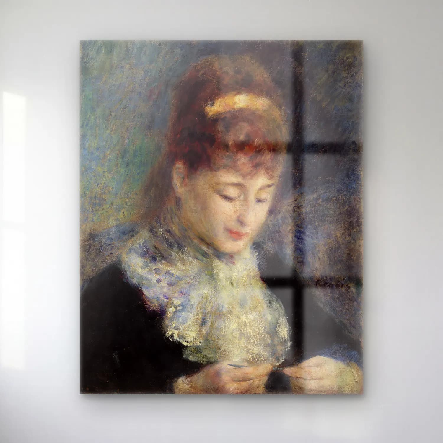 Pierre Auguste Renoir – Woman Crocheting (Femme faisant du crochet) cam tablo — Pierre Auguste Renoir – Woman Crocheting (Femme faisant du crochet) — empresyonist kitap okuyan kadın