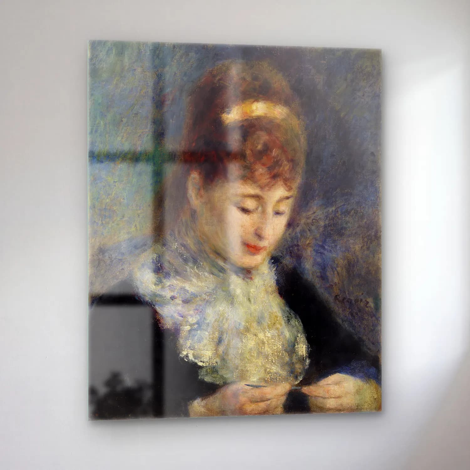 Pierre Auguste Renoir – Woman Crocheting (Femme faisant du crochet) cam tablo — sol açıdan görünüm