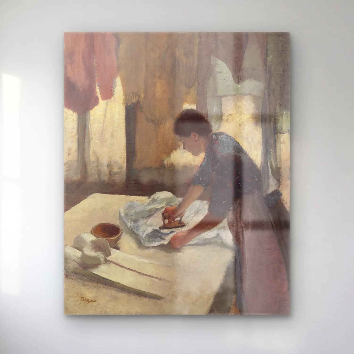 Edgar Degas – Woman Ironing (begun in 1876 and completed in 1887) cam tablo — Edgar Degas – Woman Ironing (begun in 1876 and completed in 1887) — yağlı boya elbiseli kadın