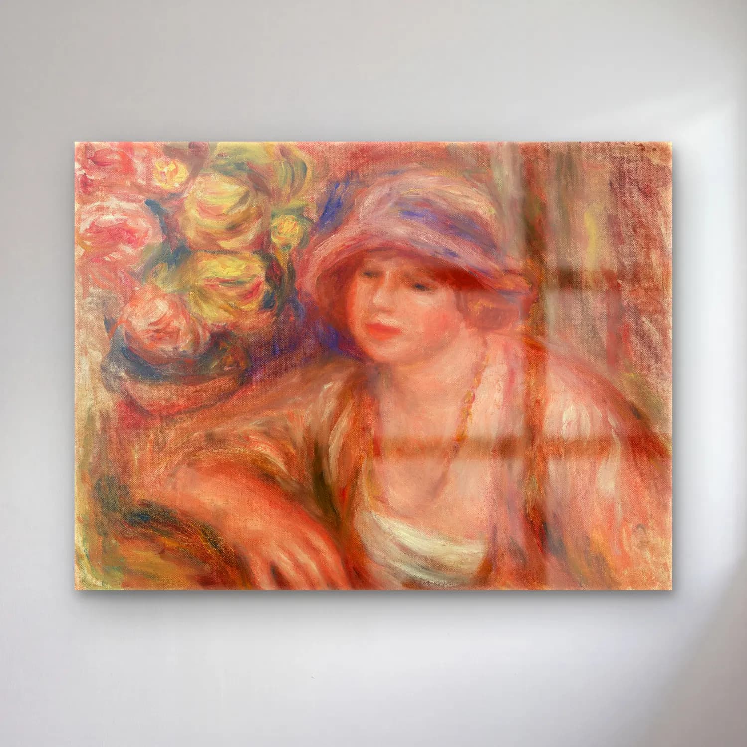 Pierre-Auguste Renoir – Woman Leaning (Femme accoudée) cam tablo — Pierre-Auguste Renoir – Woman Leaning (Femme accoudée) — empresyonist şapkalı kadın