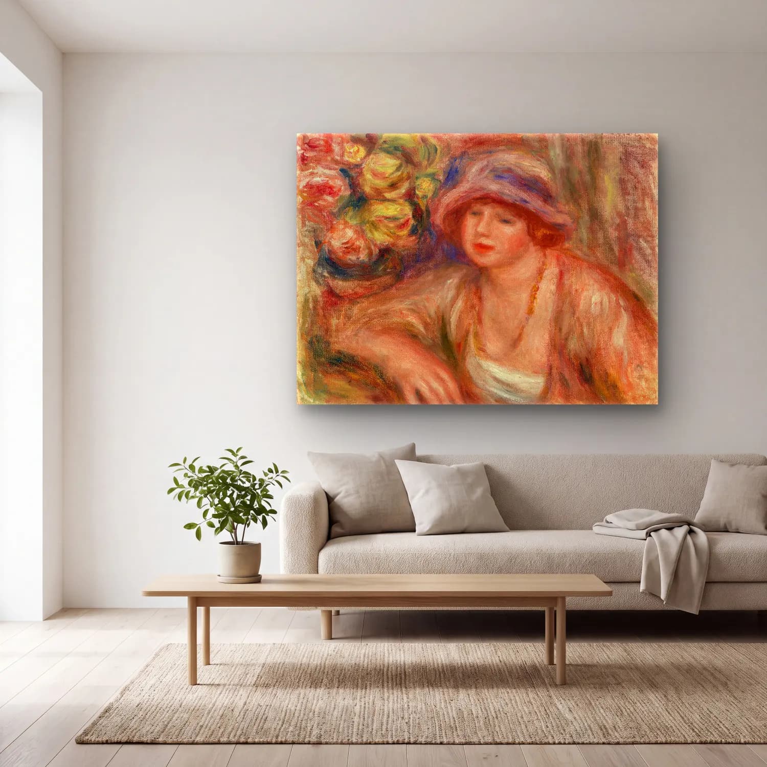 Pierre-Auguste Renoir – Woman Leaning (Femme accoudée) cam tablo — açık renk salonda