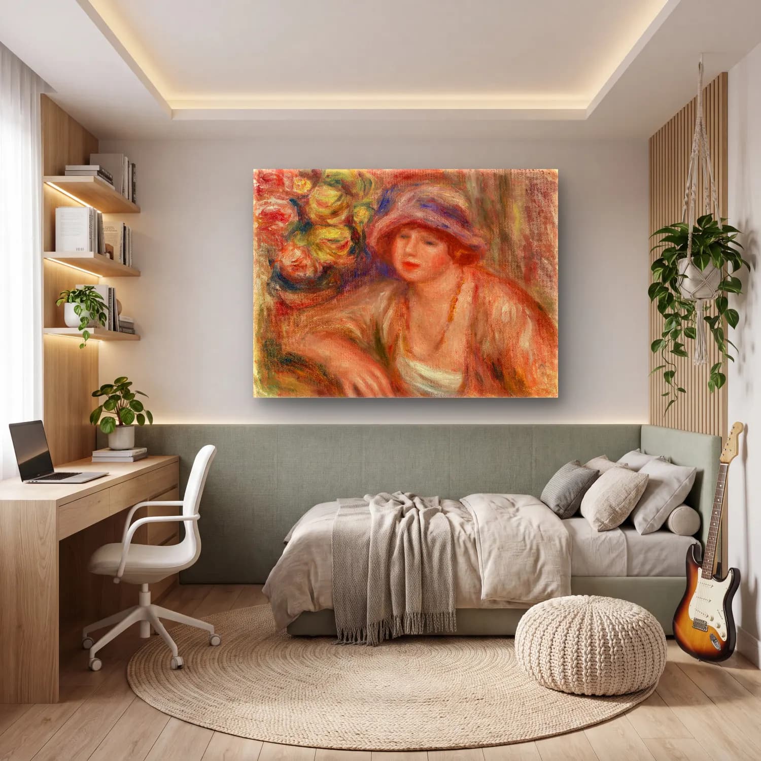 Pierre-Auguste Renoir – Woman Leaning (Femme accoudée) cam tablo — genç odasında