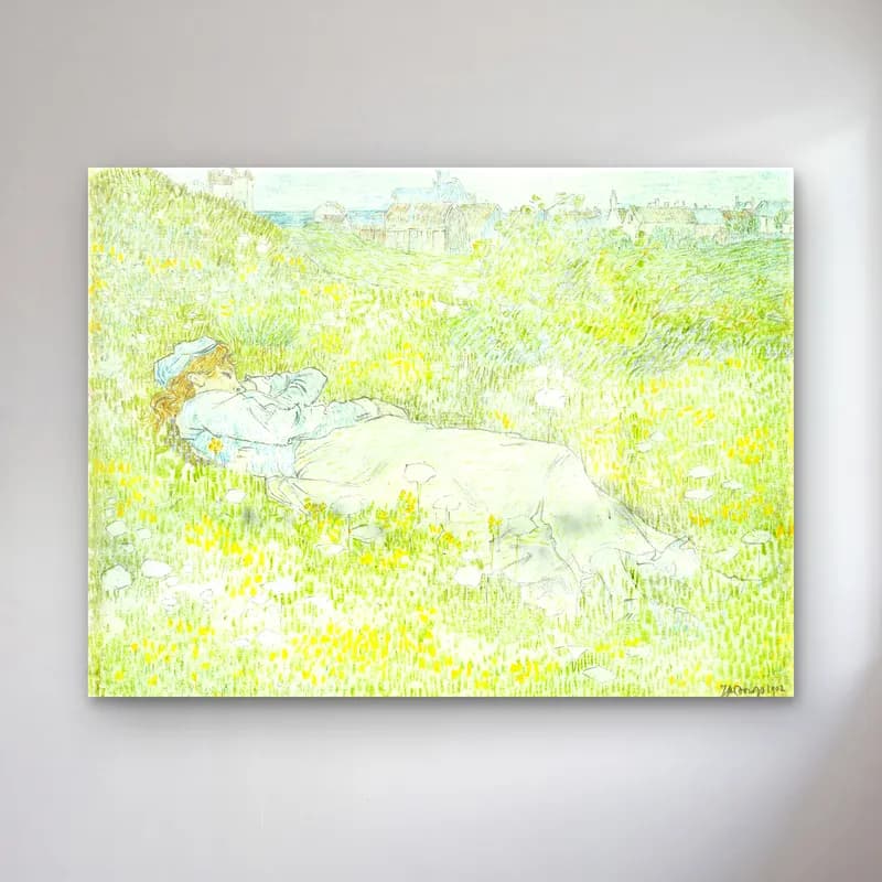 Jan Toorop – Woman Lying in the Dunes near Noordwijk cam tablo — Jan Toorop – Woman Lying in the Dunes near Noordwijk — empresyonist aşıklar