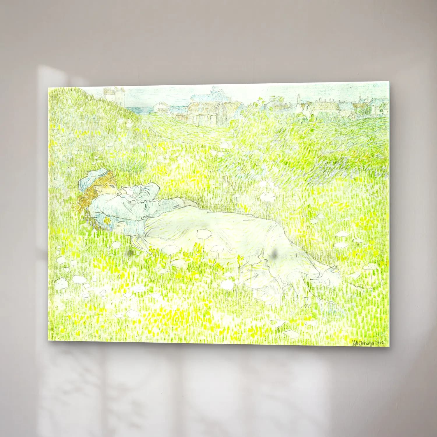 Jan Toorop – Woman Lying in the Dunes near Noordwijk cam tablo — sağ açıdan görünüm