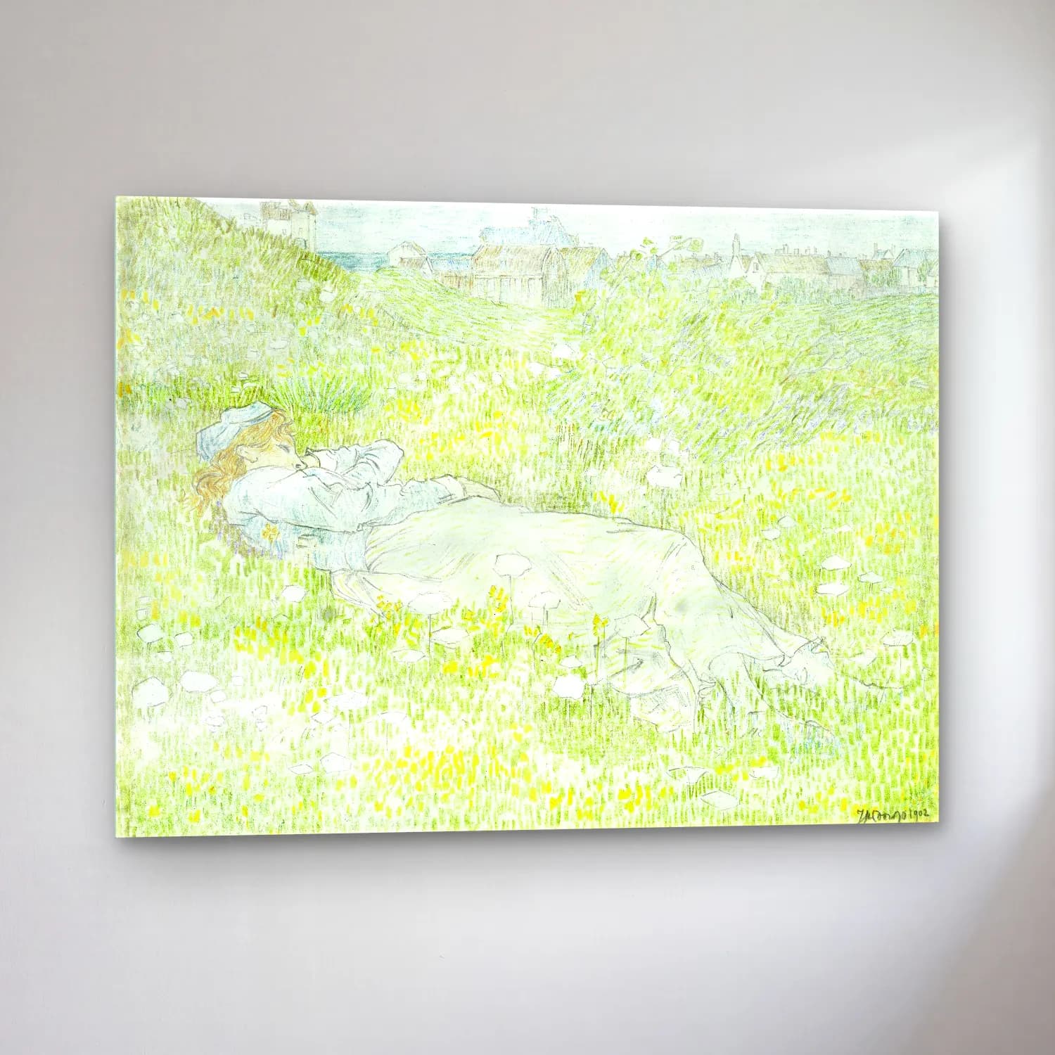Jan Toorop – Woman Lying in the Dunes near Noordwijk cam tablo — sol açıdan görünüm