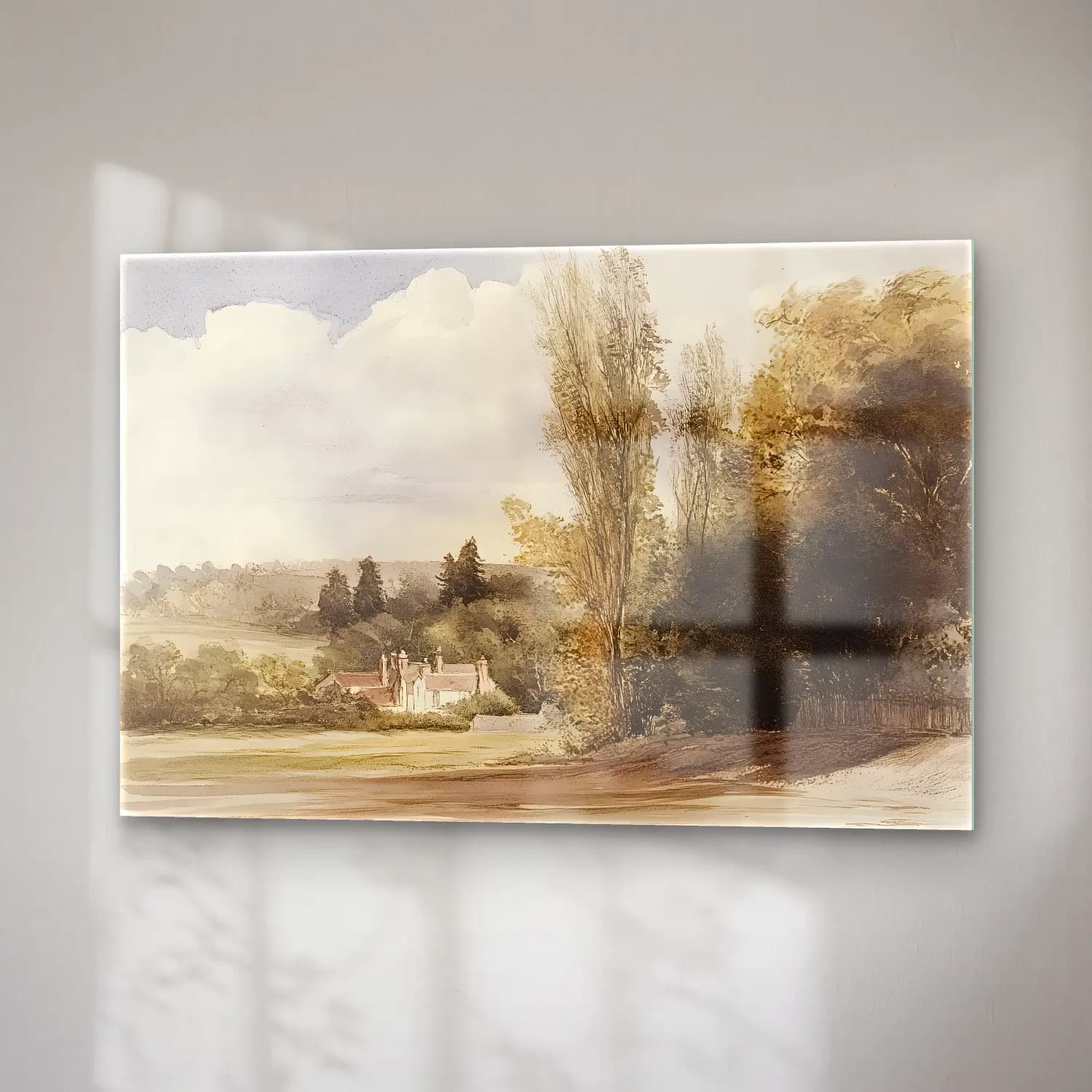 Suluboya Kır Evi No. 48 cam tablo — sağ açıdan görünüm