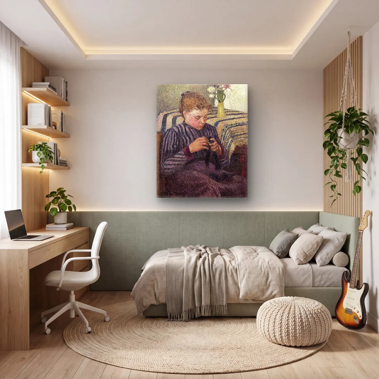 Camille Pissarro – Woman Mending cam tablo — genç odasında