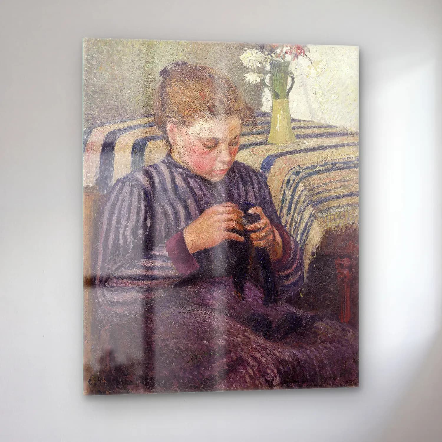Camille Pissarro – Woman Mending cam tablo — sol açıdan görünüm