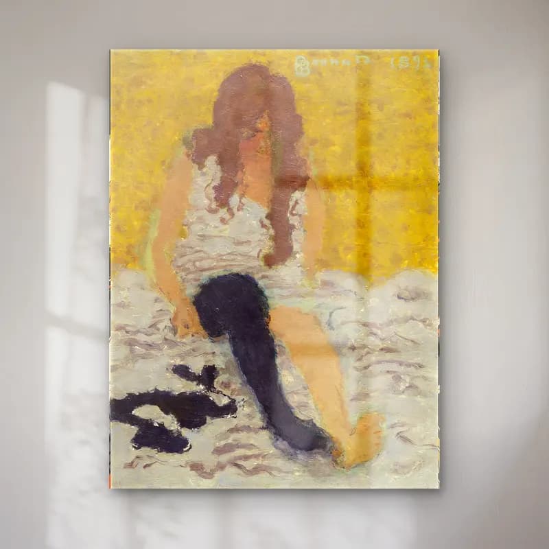 Pierre Bonnard – Woman Putting on Her Stockings cam tablo — Pierre Bonnard – Woman Putting on Her Stockings — empresyonist elbiseli kadın