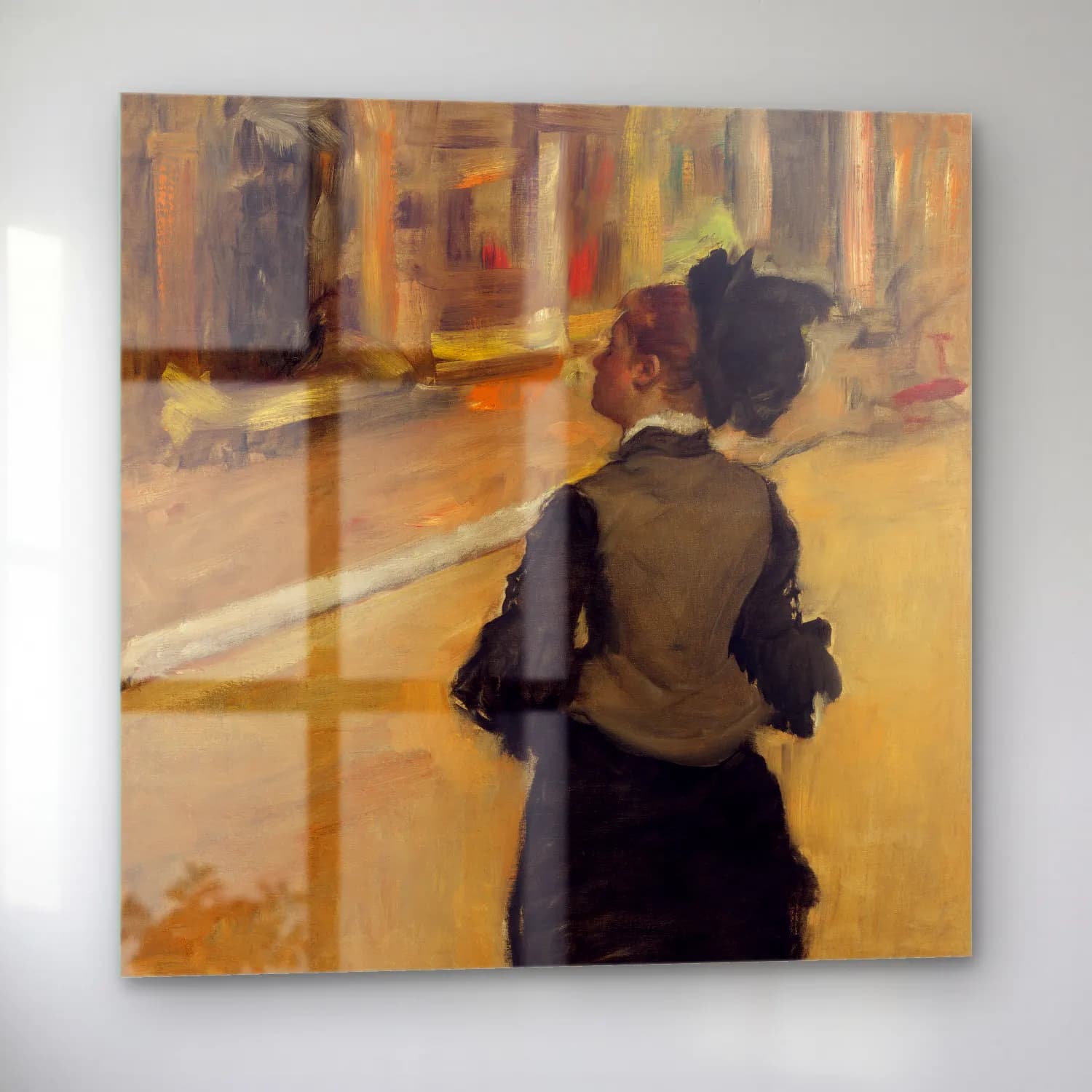 Edgar Degas – Woman Viewed from Behind (Visit to a Museum) (ca. 1879-1885) cam tablo — sol açıdan görünüm