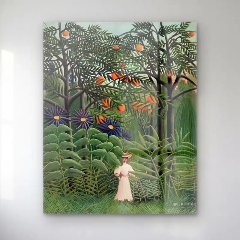 Henri Rousseau – Woman Walking in an Exotic Forest (Femme se promenant dans… cam tablo — Henri Rousseau – Woman Walking in an Exotic Forest (Femme se promenant dans… — empresyonist çiçek bahçesi
