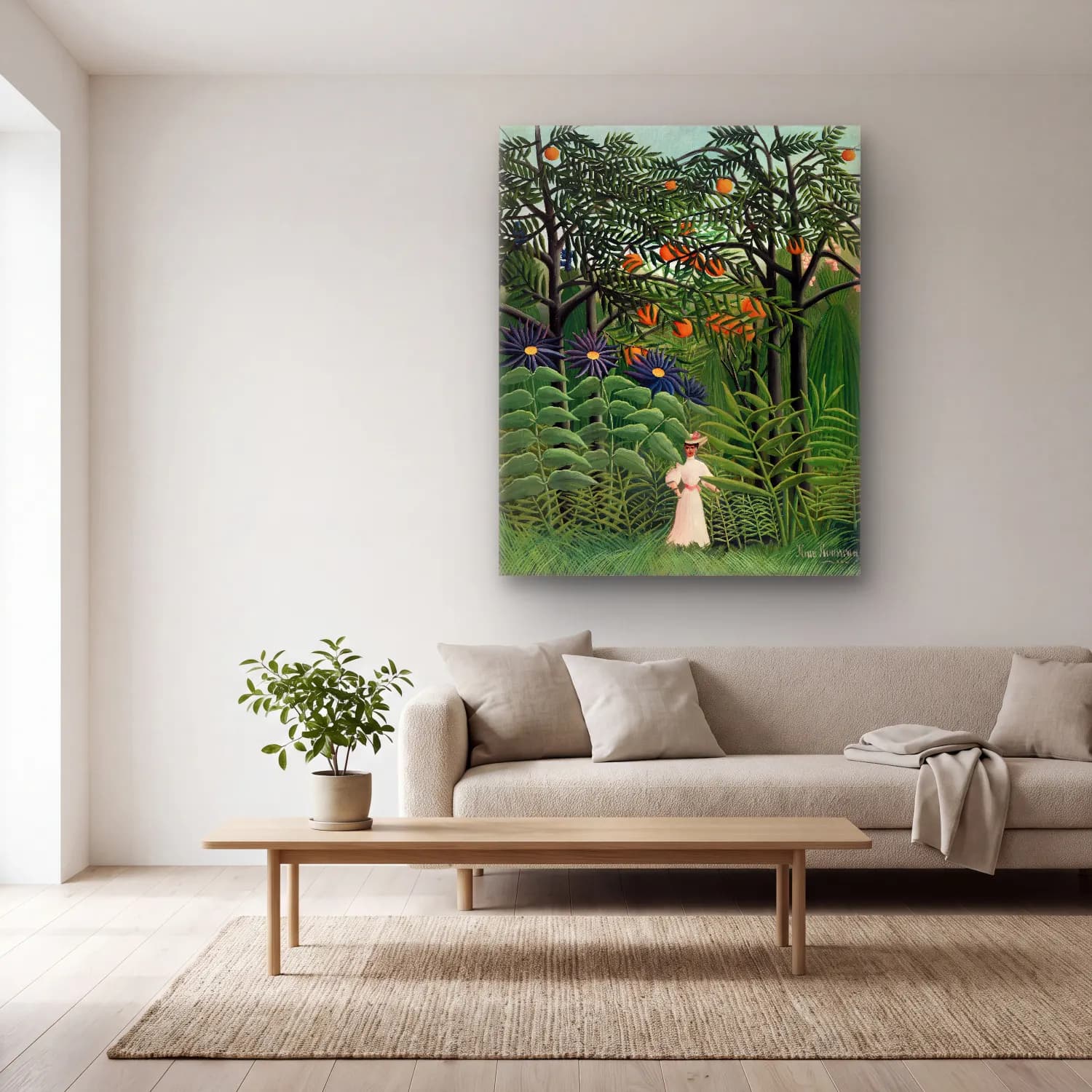 Henri Rousseau – Woman Walking in an Exotic Forest (Femme se promenant dans… cam tablo — açık renk salonda