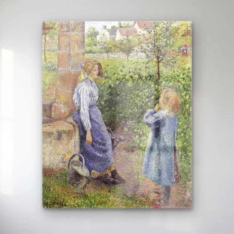 Camille Pissarro – Woman and Child at the Well cam tablo — Camille Pissarro – Woman and Child at the Well — empresyonist anne ve çocuk