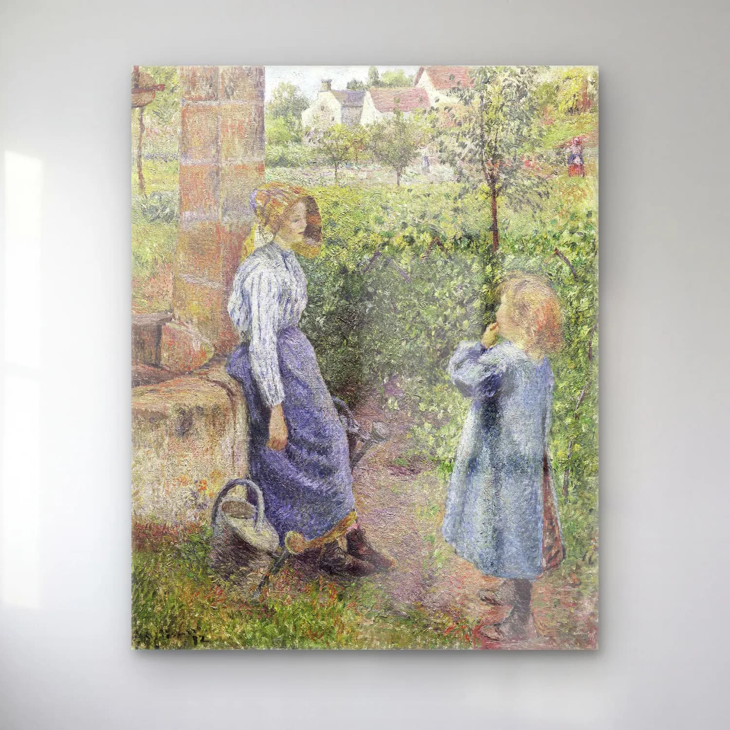 Camille Pissarro – Woman and Child at the Well cam tablo — Camille Pissarro – Woman and Child at the Well — empresyonist anne ve çocuk
