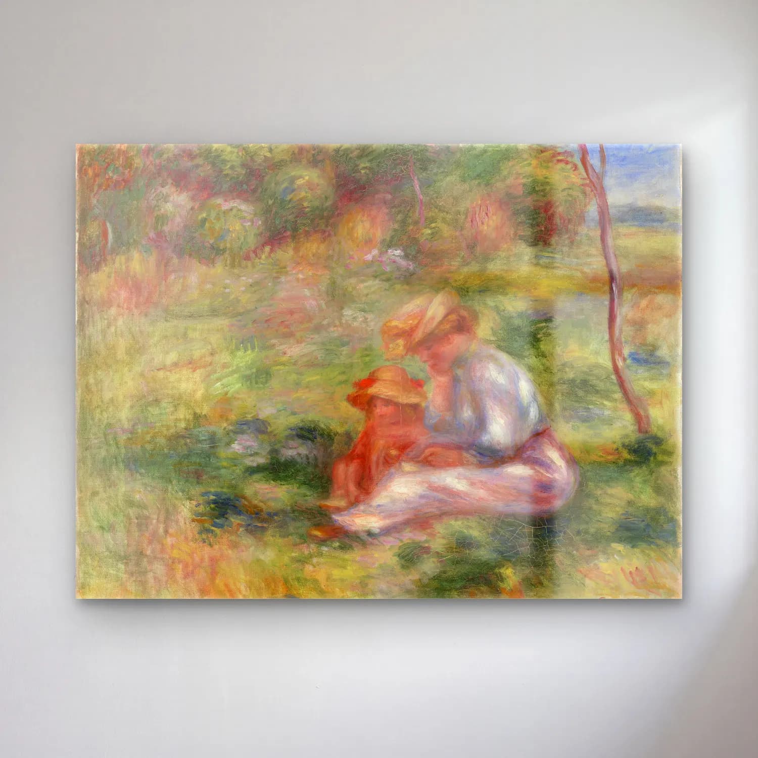 Pierre Auguste Renoir – Woman and Child in the Grass (Femme avec enfant sur l herbe) cam tablo — Pierre Auguste Renoir – Woman and Child in the Grass (Femme avec enfant sur l herbe) — empresyonist anne ve çocuk